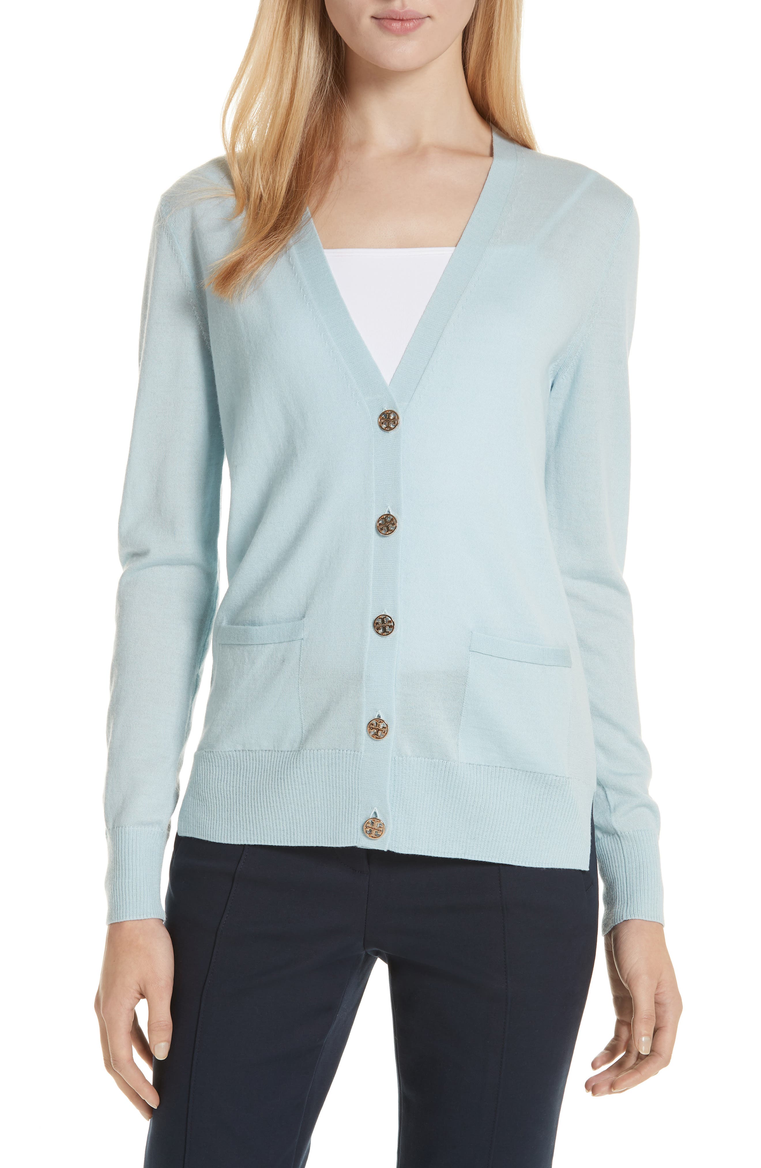 Tory Burch Madeline Merino Wool Cardigan, Blue