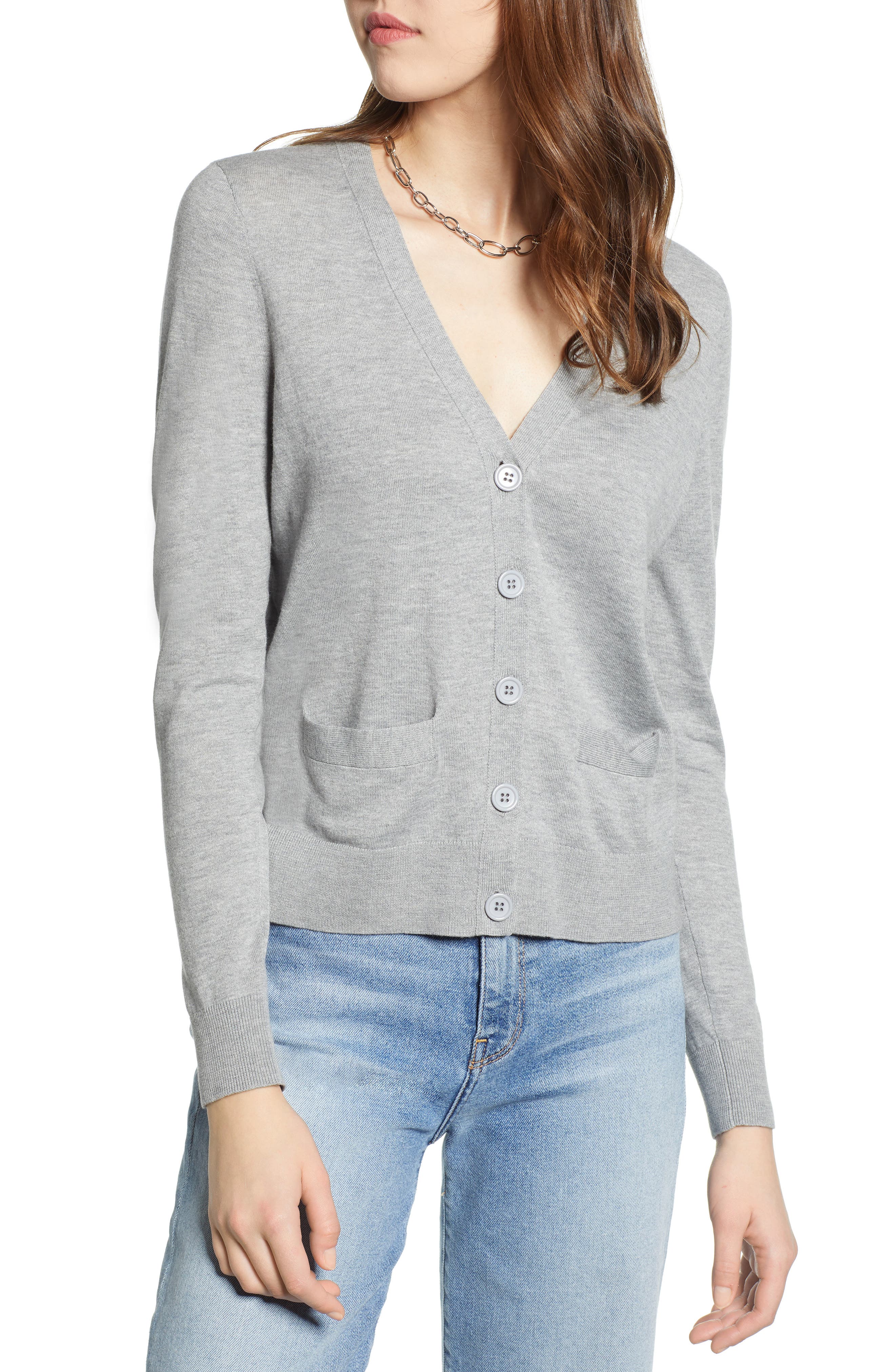 Petite Halogen V-Neck Cardigan, Grey