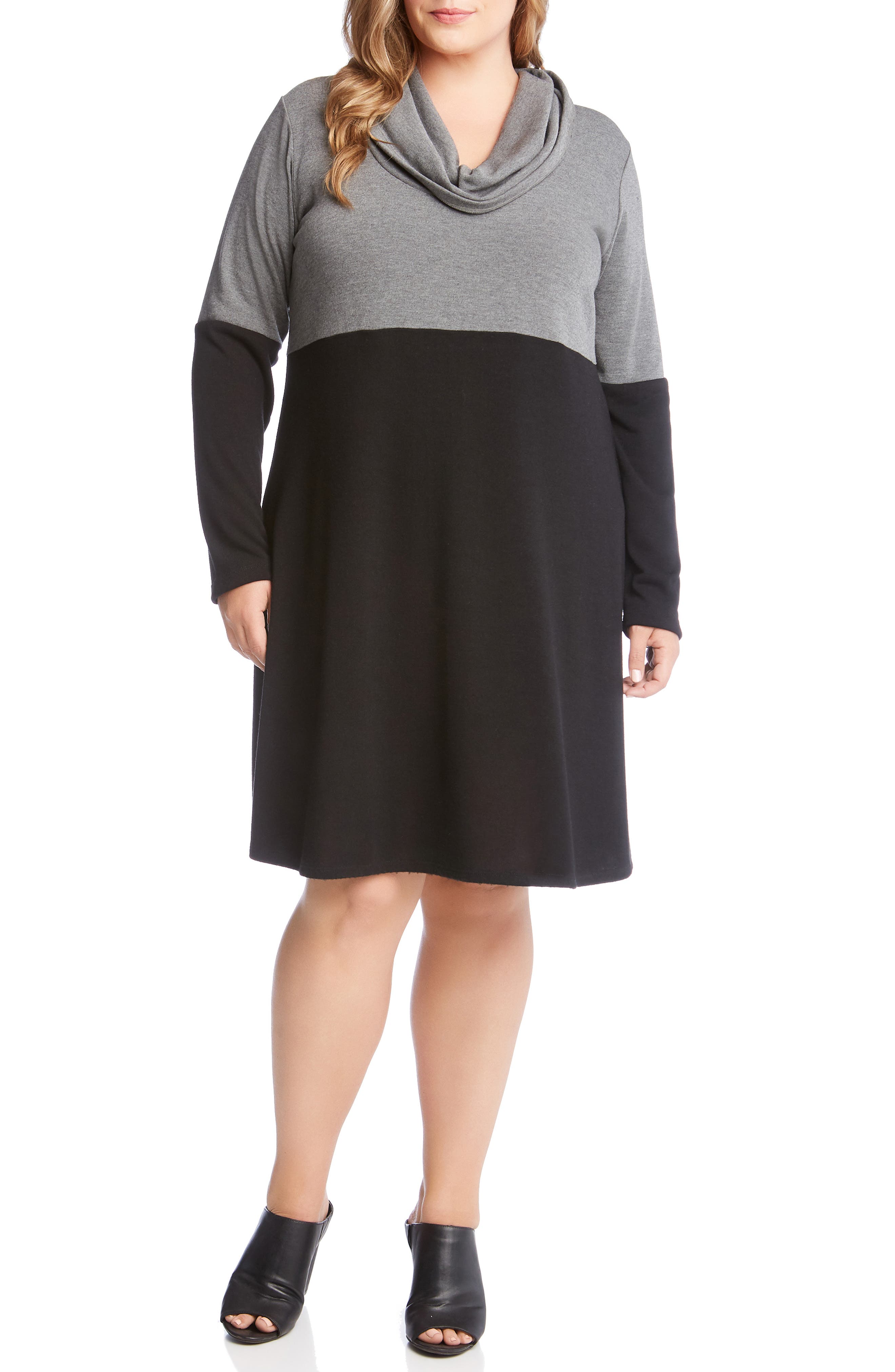 Plus Size Karen Kane Taylor Cowl Neck Colorblock Dress, Grey