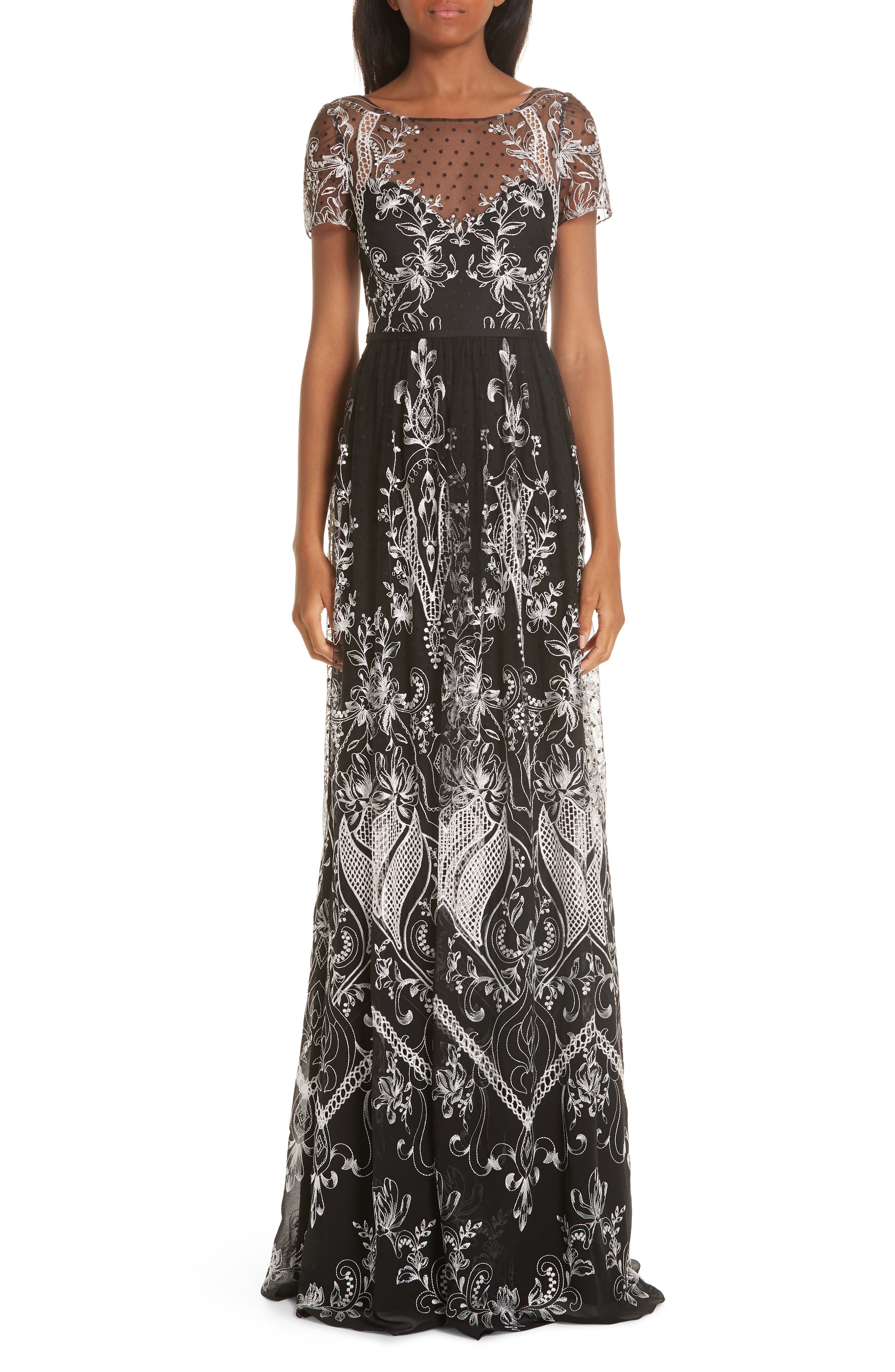 Marchesa Notte Embroidered Swiss Dot Tulle Gown