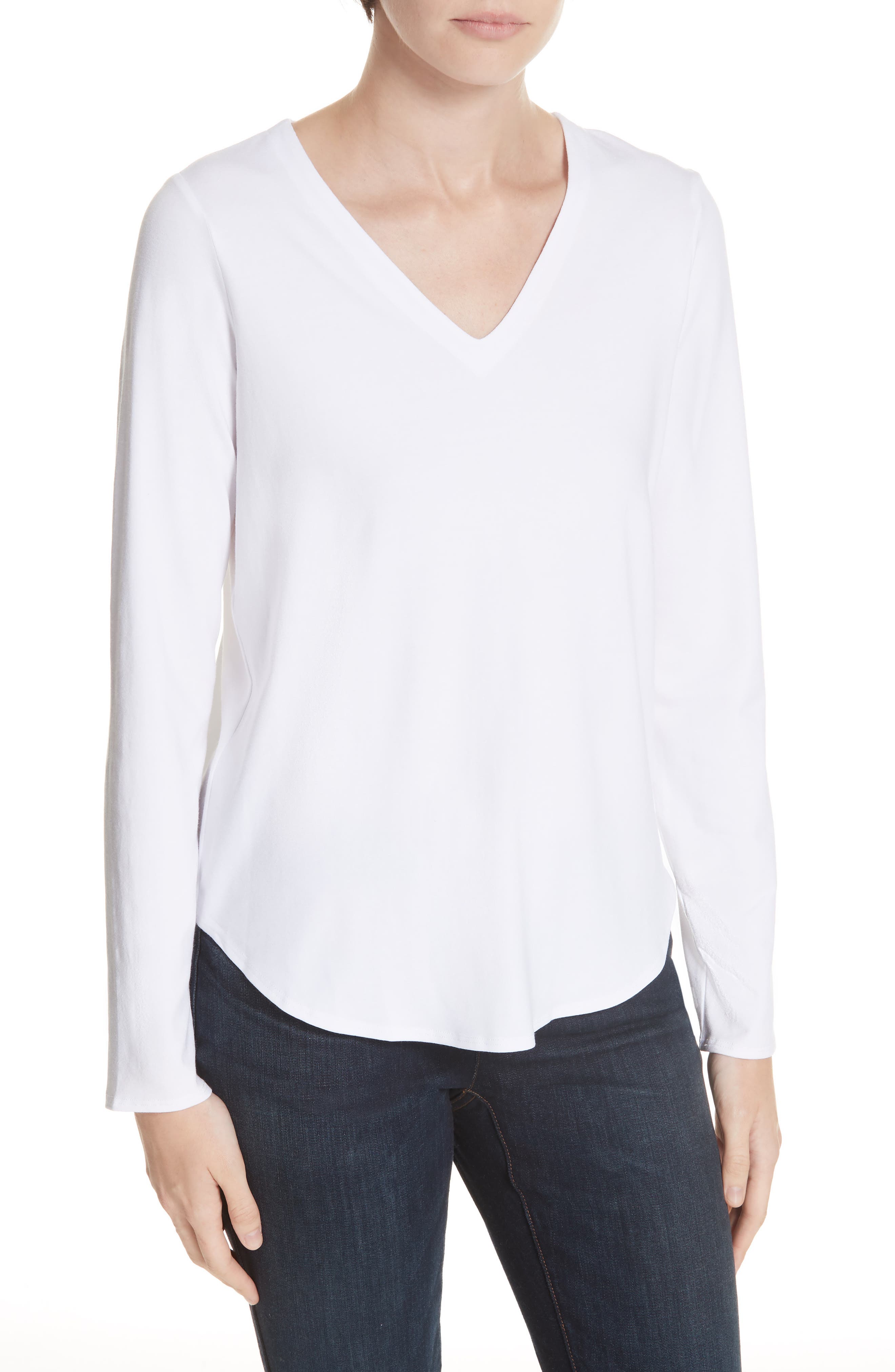 Eileen Fisher V-Neck Jersey Tee, White