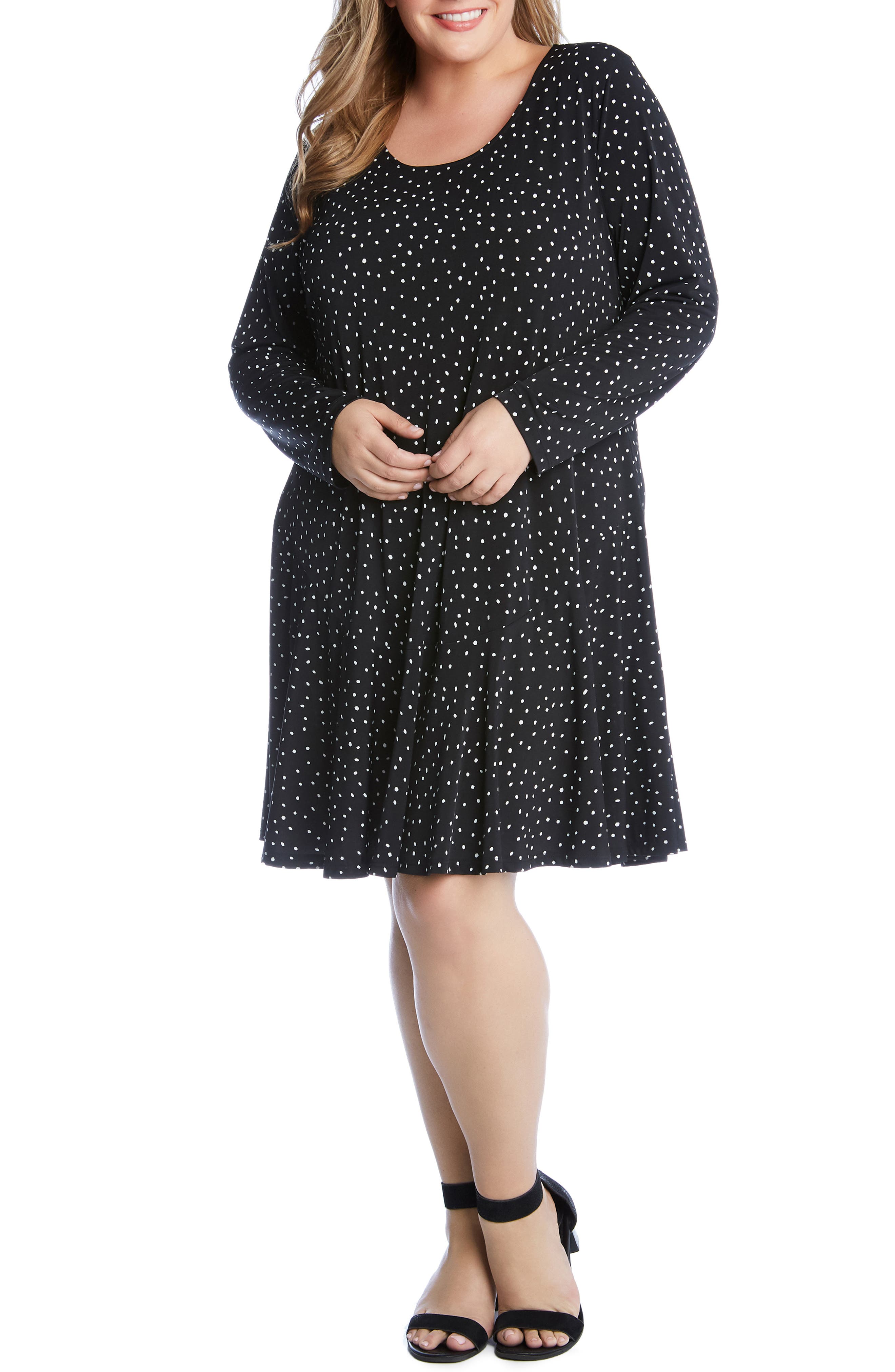 Plus Size Karen Kane Dakota Dot Jersey A-Line Dress, Black