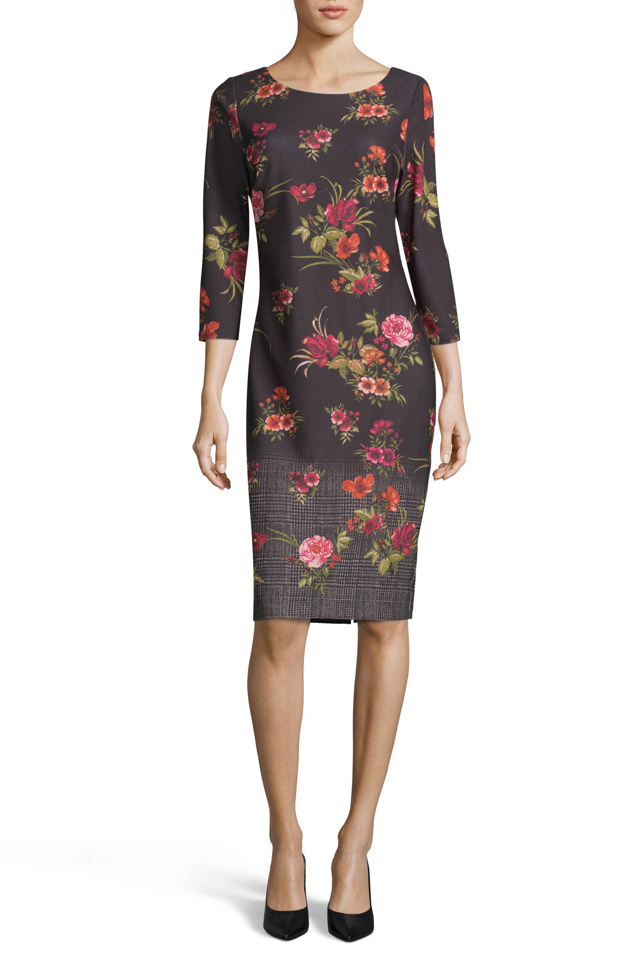 Eci Ombre Print Sheath Dress, Black