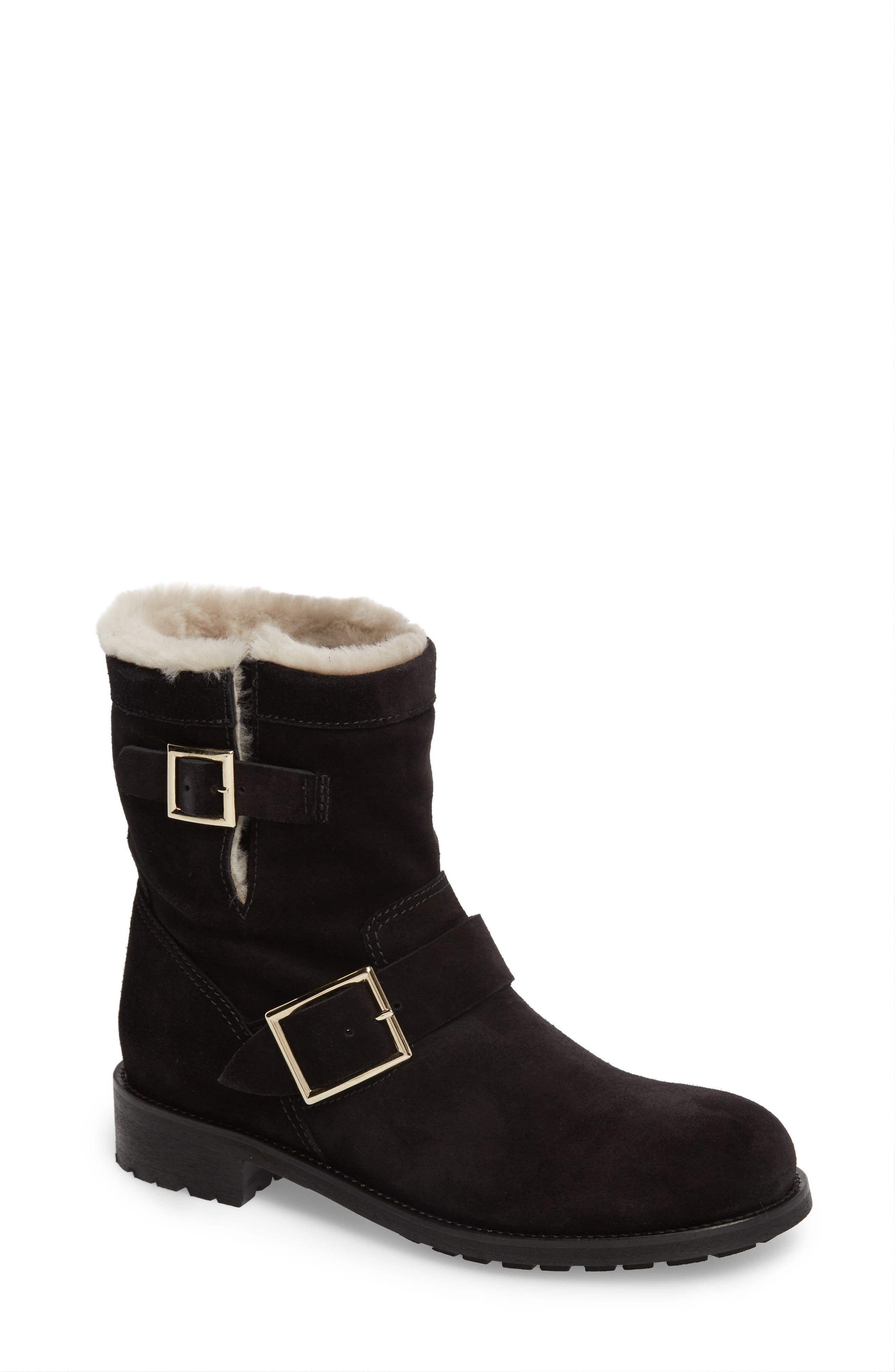 Jimmy Choo Genuine Shearling Moto Boot, Black