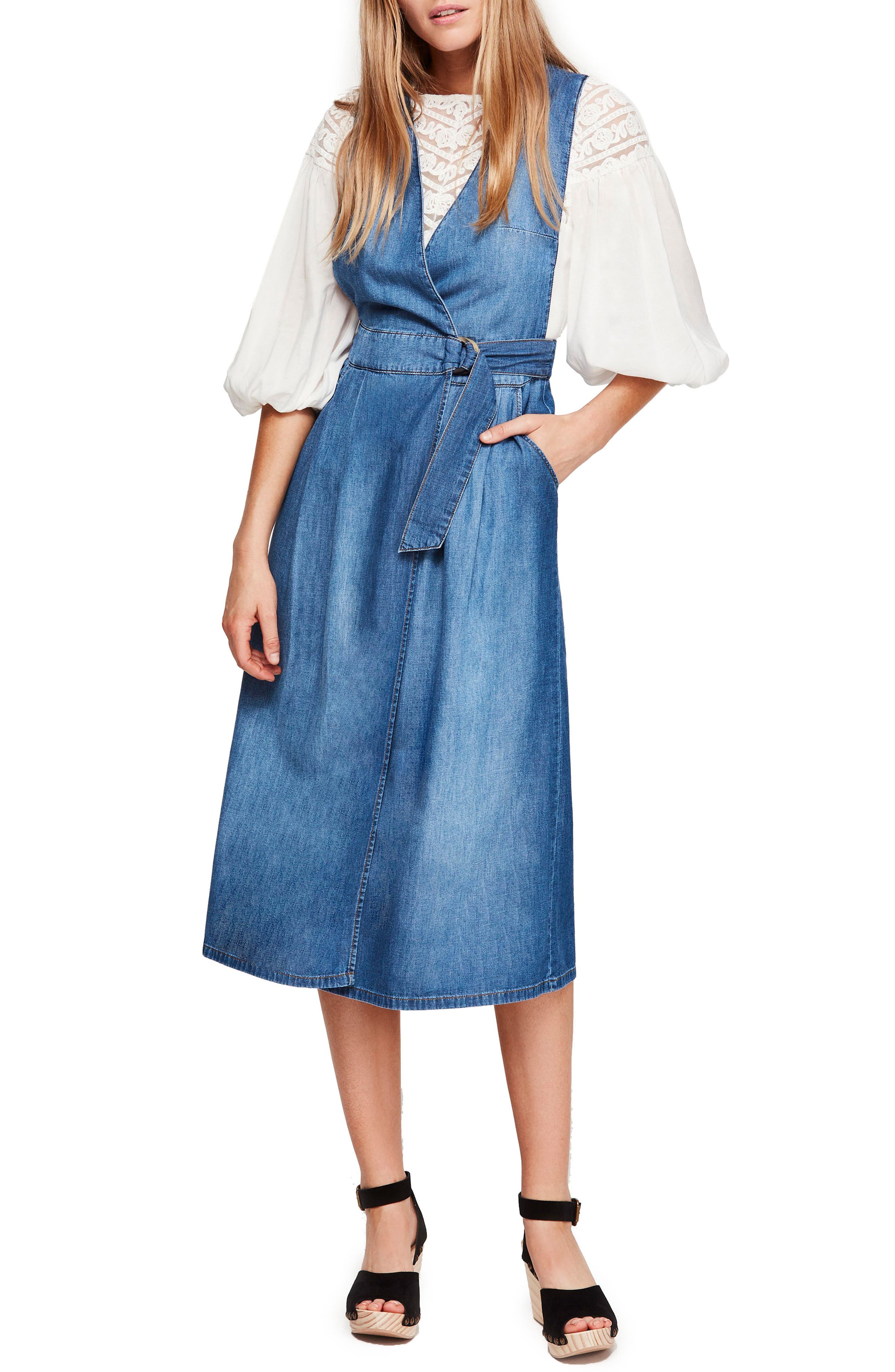 Free People Keeping My Cool Denim Midi Dress, Blue