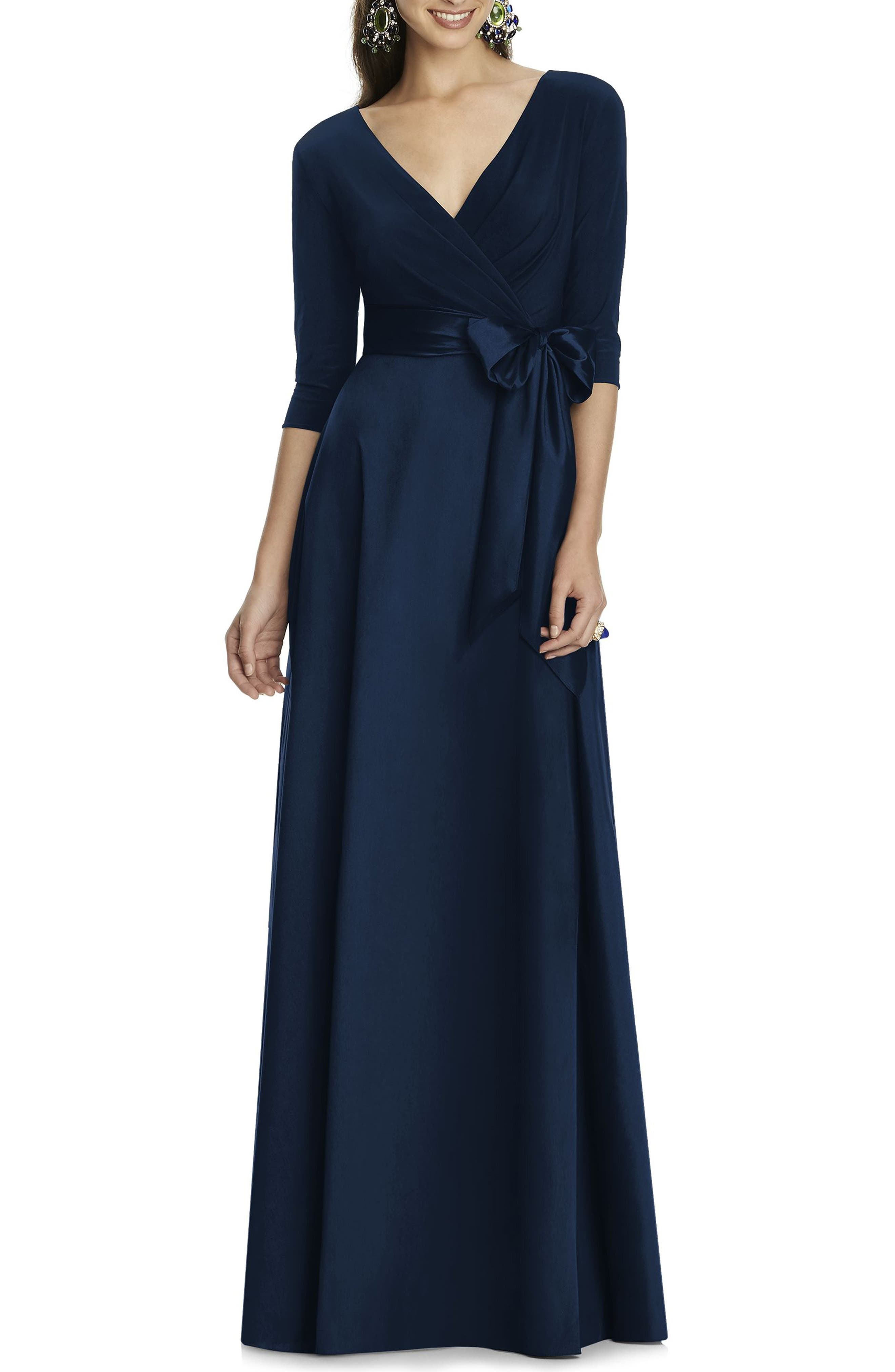 Alfred Sung Jersey & Mikado A-Line Gown