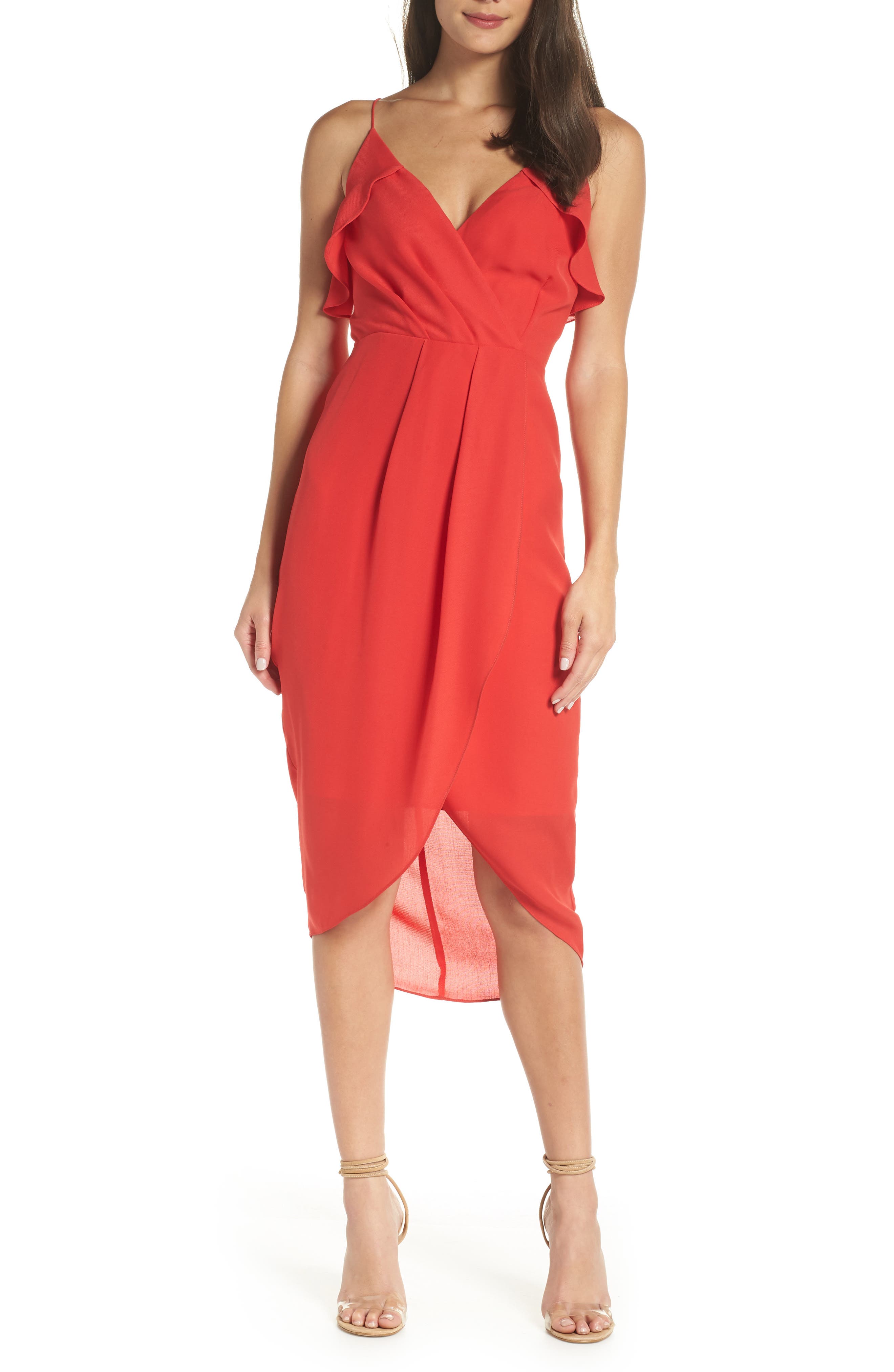Chelsea28 Ruffle Tulip Hem Dress, Red