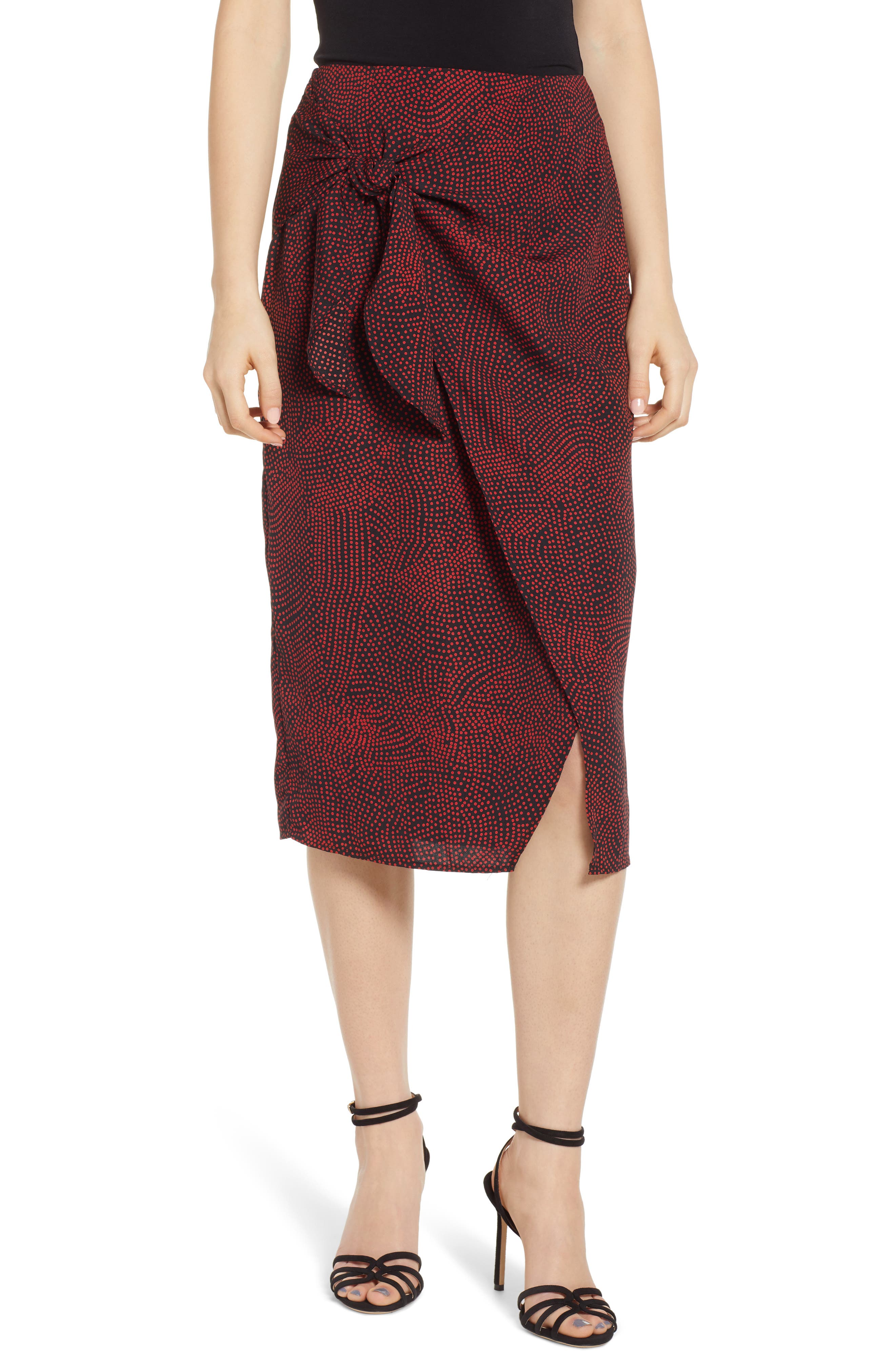 Leith Tie Front Midi Skirt, Black