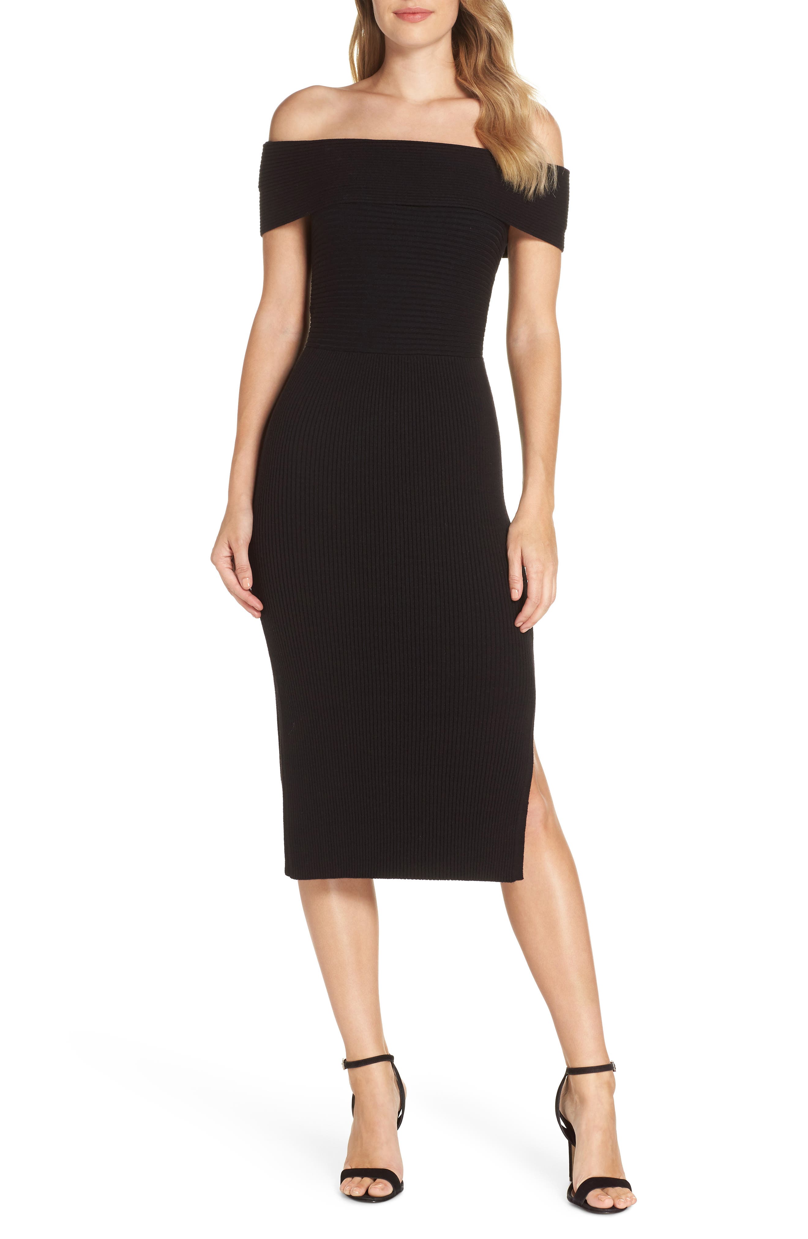 Eliza J Off The Shoulder Midi Sweater Dress, Black