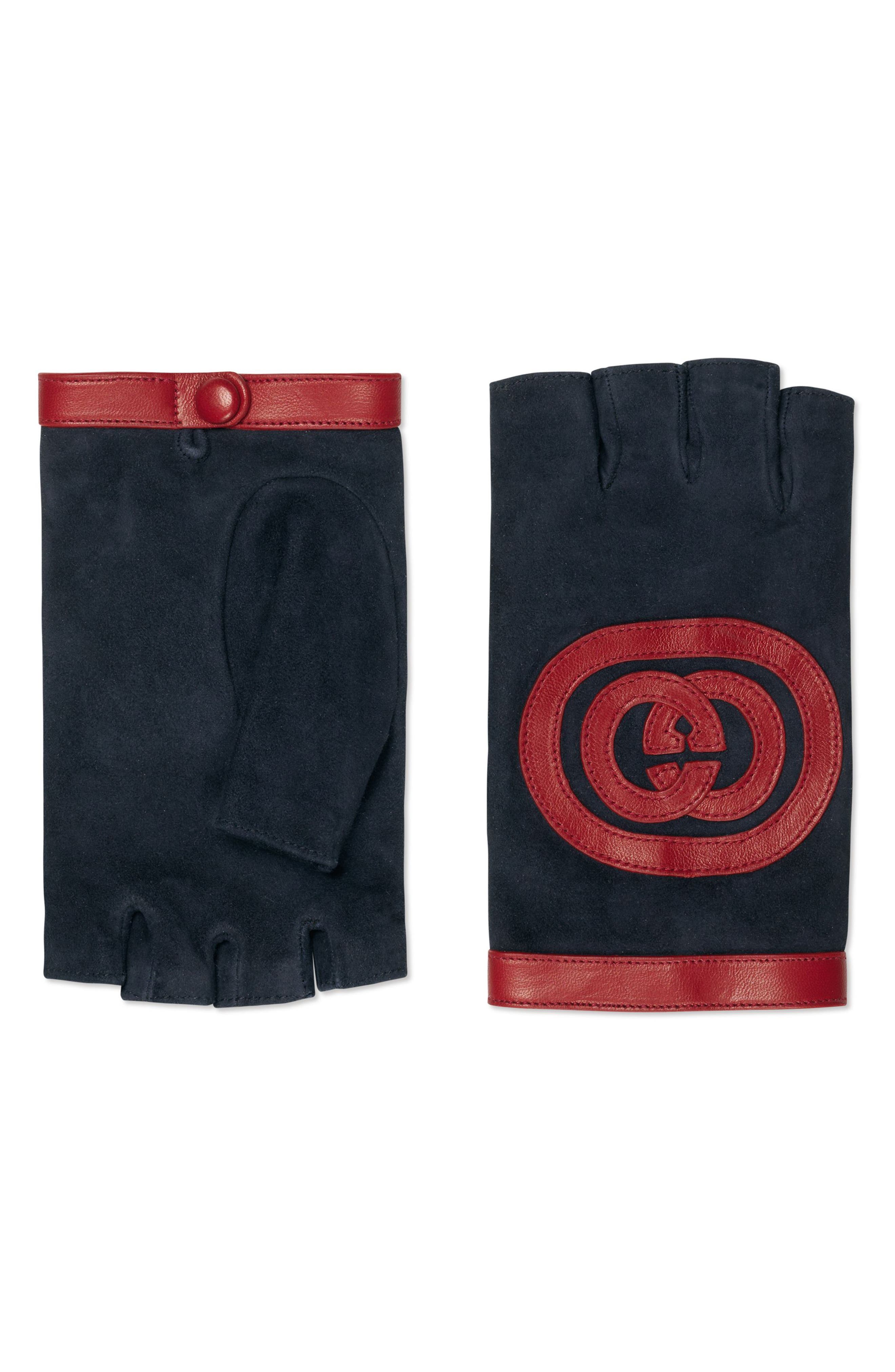 Gucci Logo Suede Fingerless Gloves