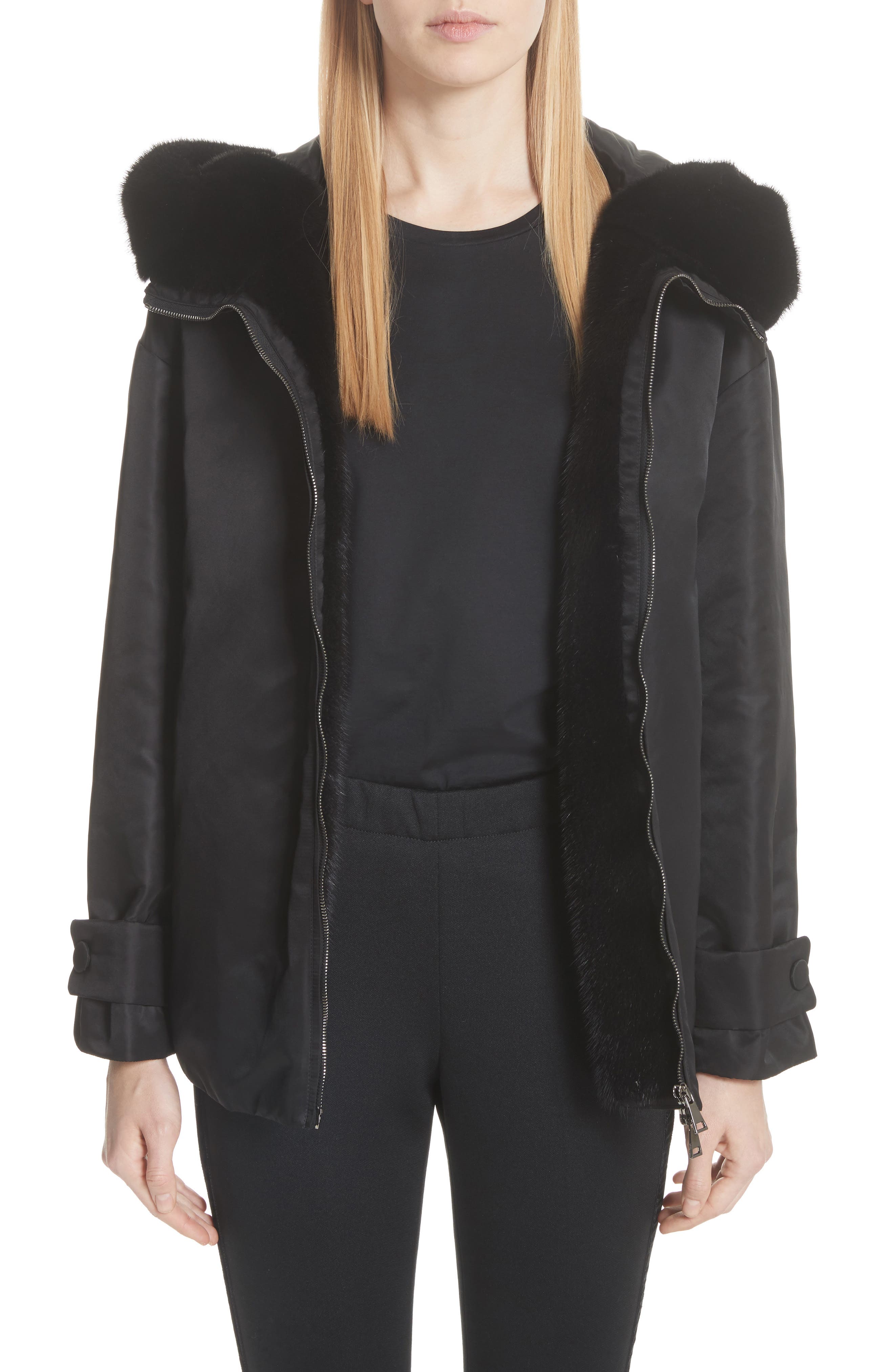 Moncler Bondree Genuine Mink Fur Trim Down Jacket, Black