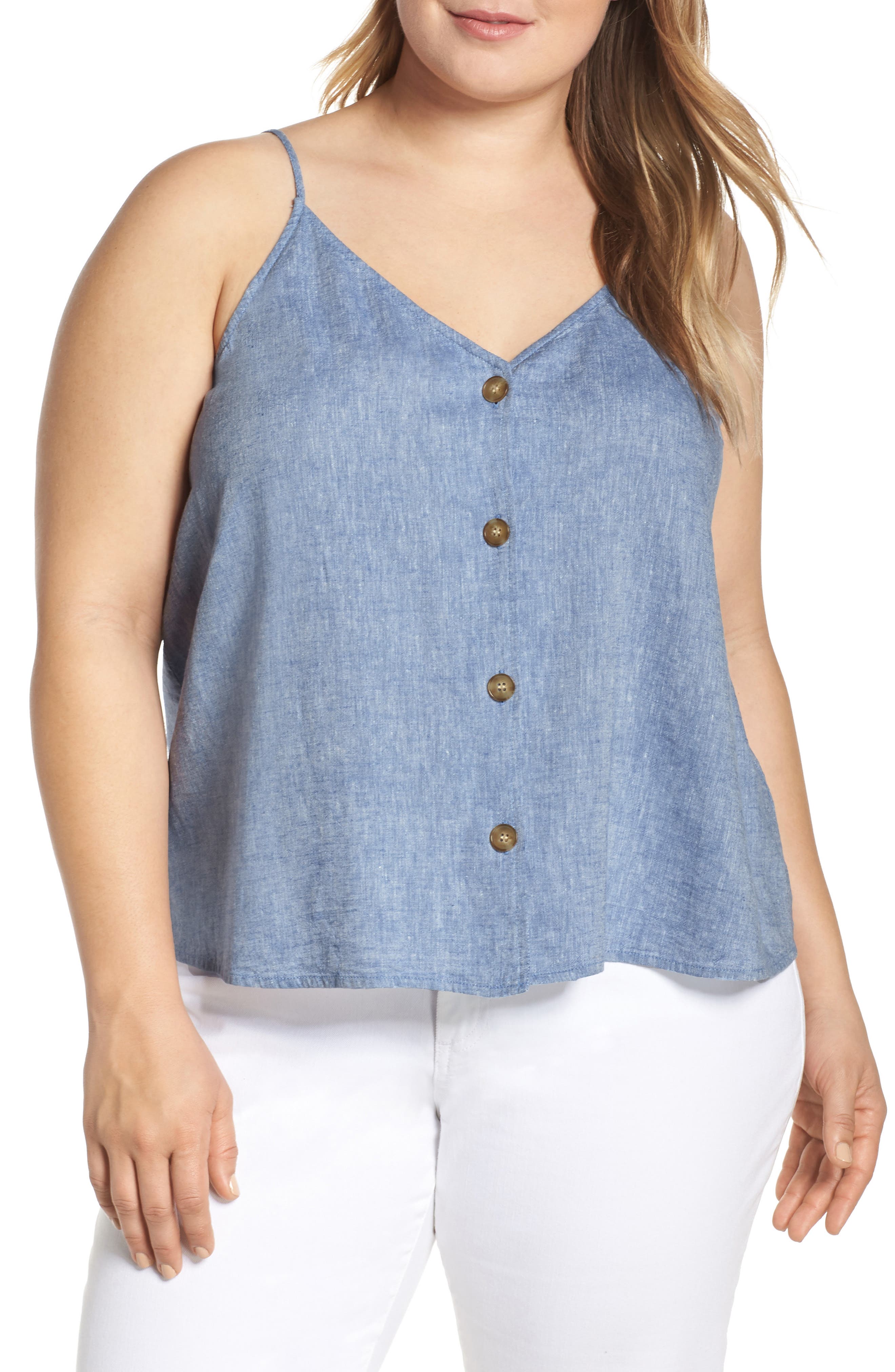 Plus Size Bp. Button Front Linen Blend Camisole Top