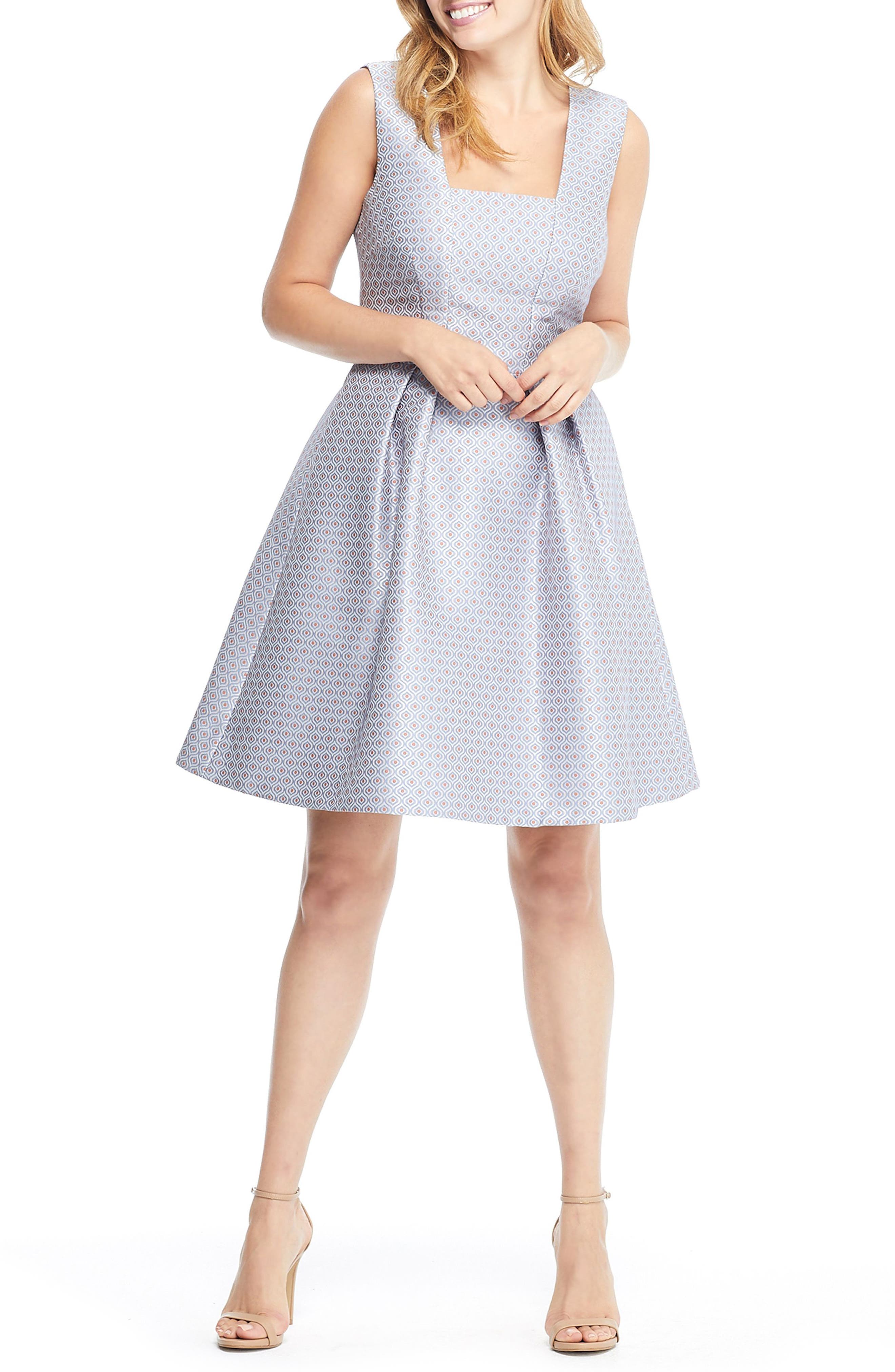 Gal Meets Glam Collection Cosette Jacquard Fit & Flare Dress, Blue