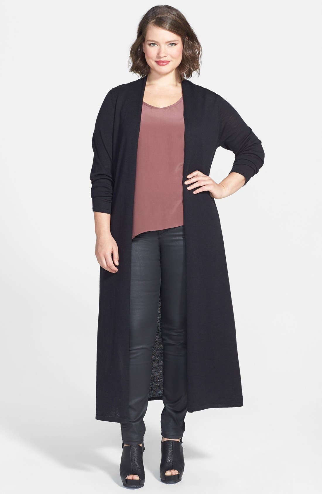 Eileen Fisher Long Wool Jersey Cardigan (Plus Size) Nordstrom