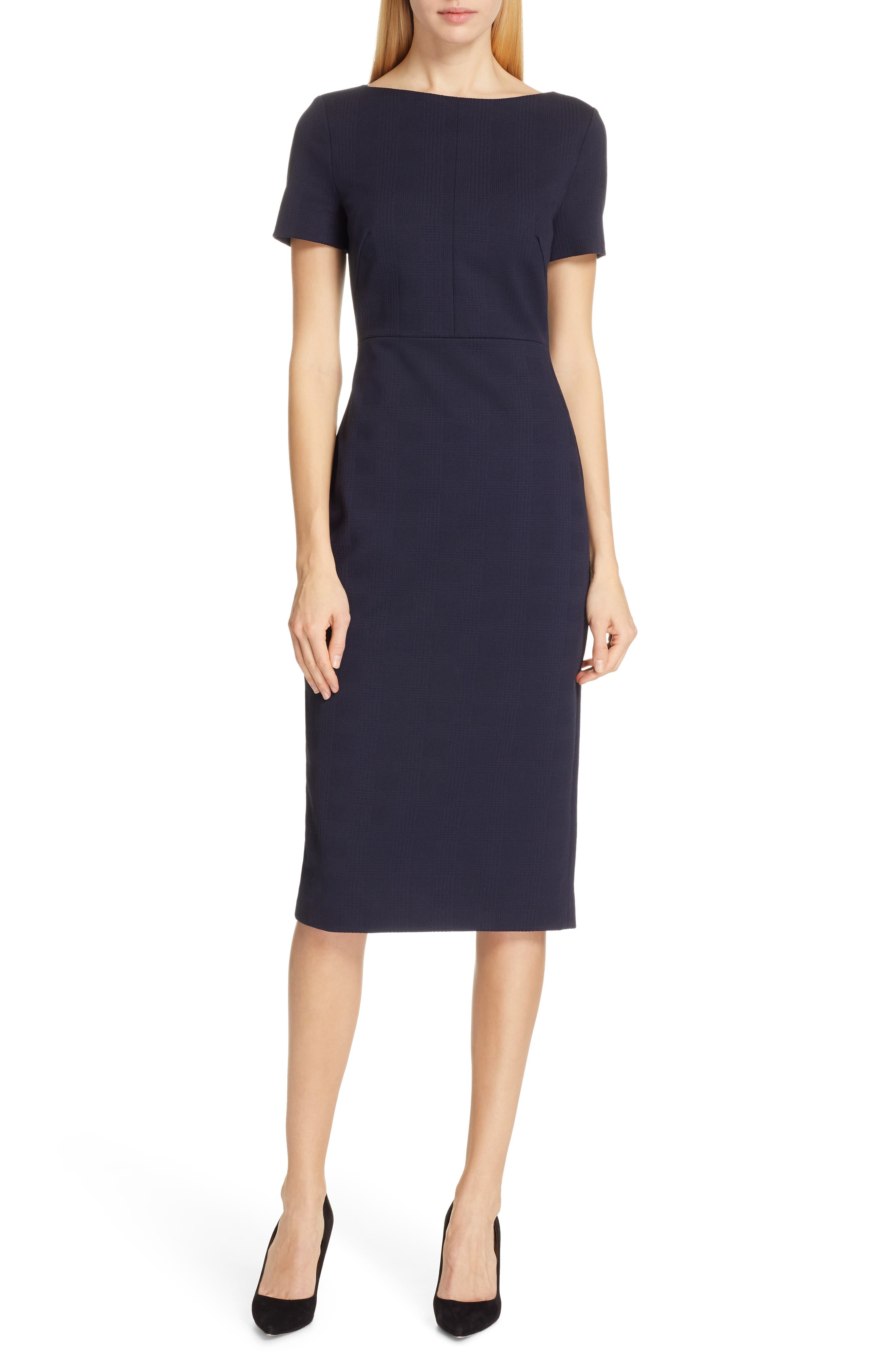 Boss Dalula Tonal Textured Sheath Dress, Blue