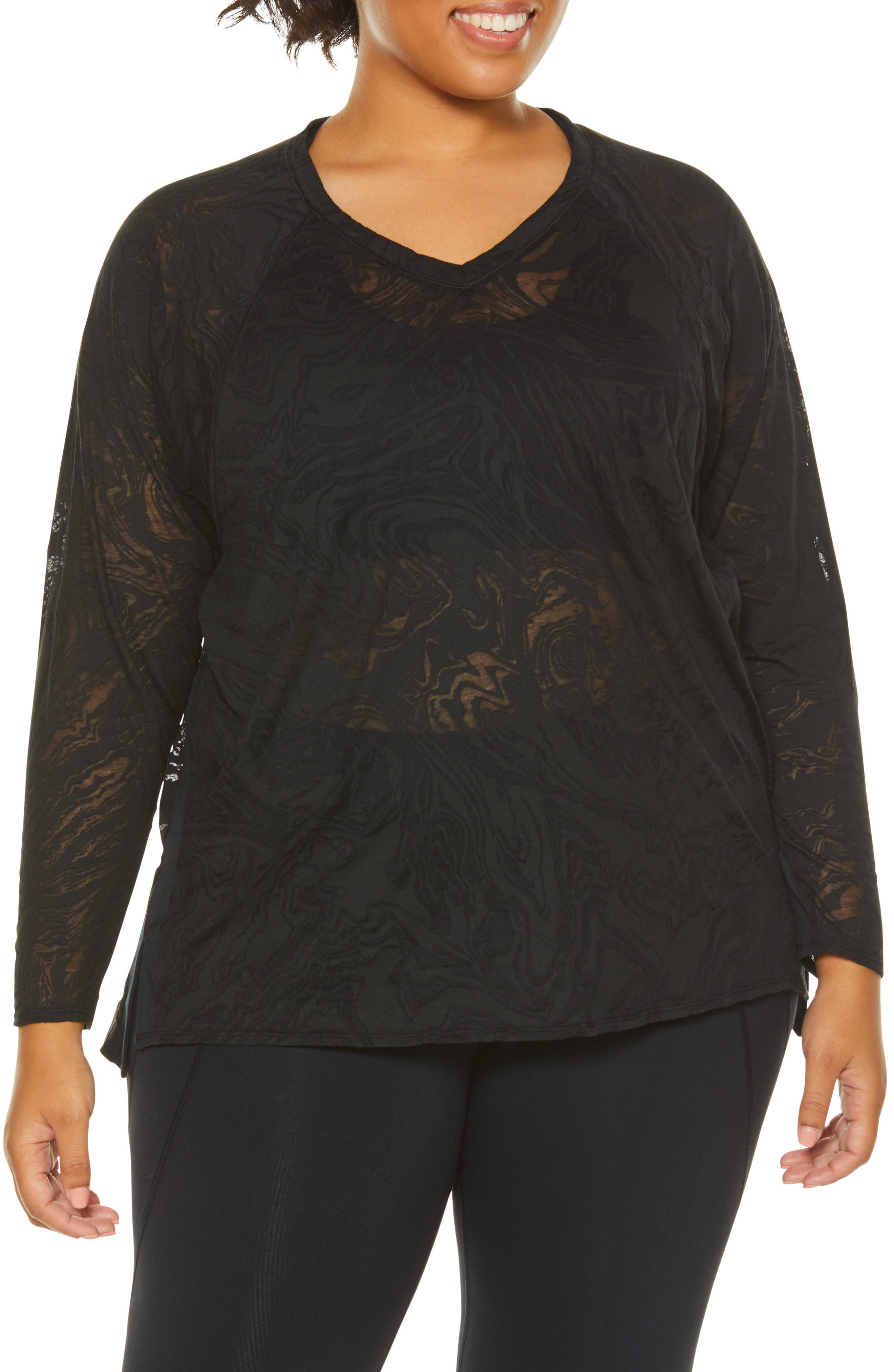 Plus Size Shape Activewear Burnout Tee, Black