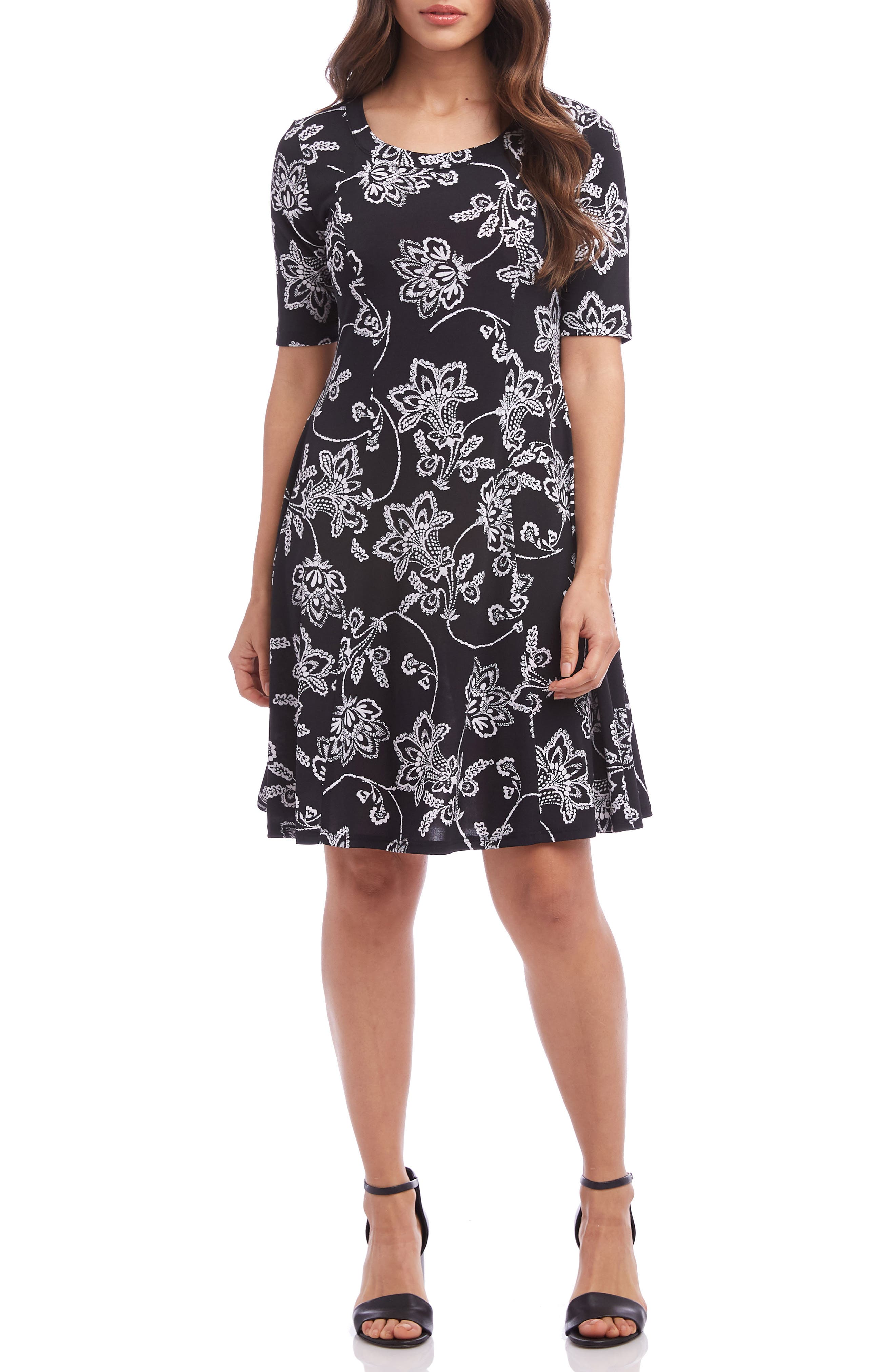 Karen Kane Printed A-Line Dress, Black