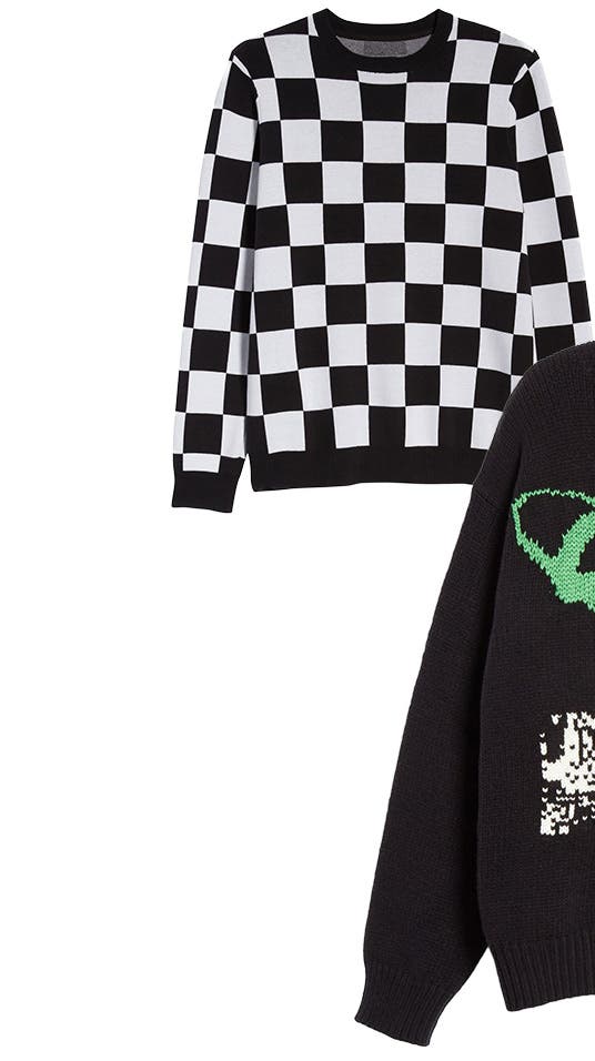 Be brave styling-wise when wearing an all-over-print men's sweater.