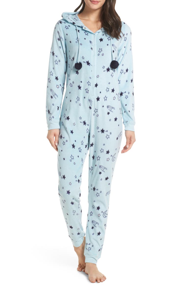 Hooded Pajama Jumpsuit,
                        Main,
                        color, BLUE OMPHALODES SHOOT 4 STARS