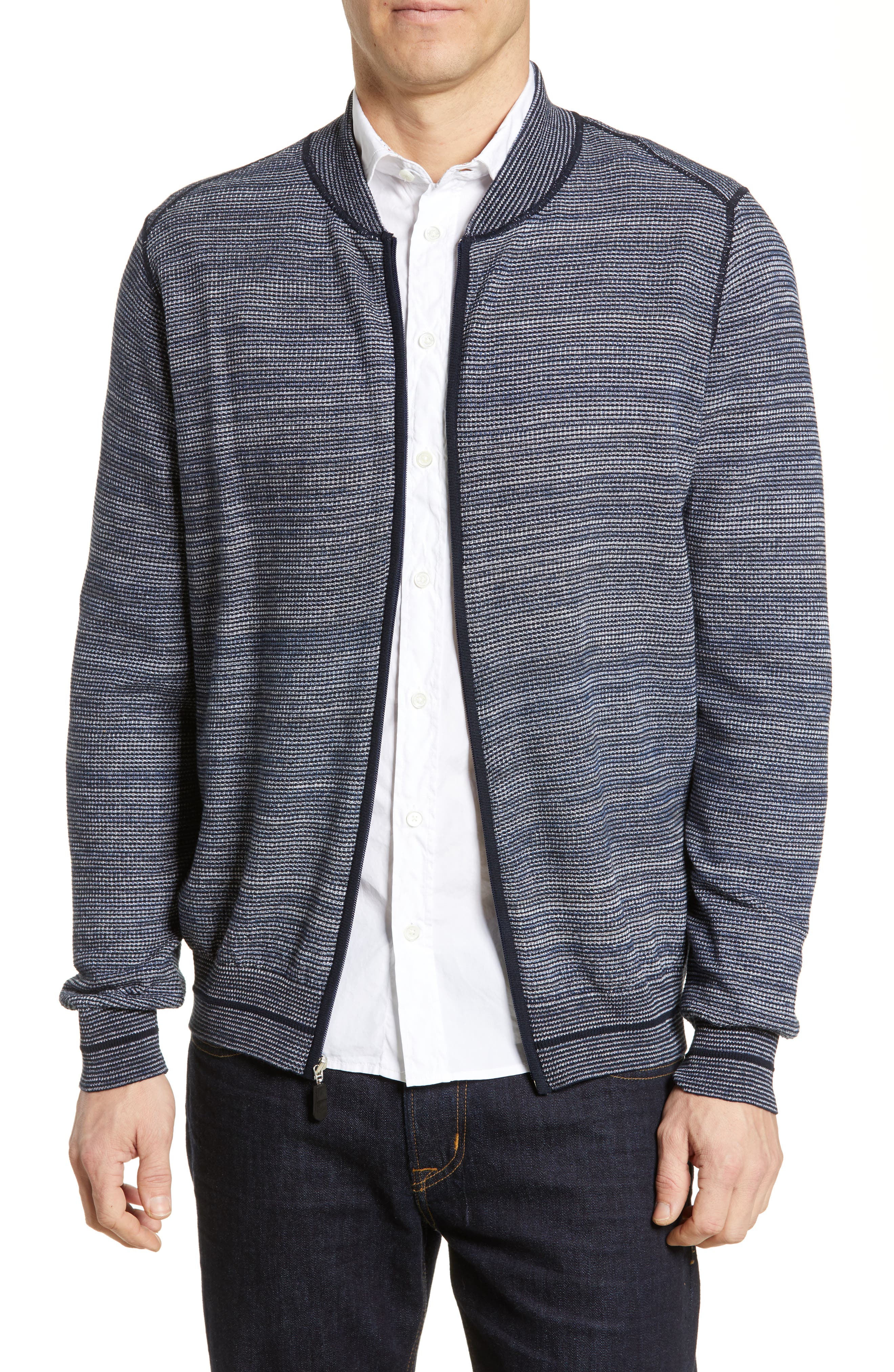 Bugatchi Regular Fit Zip Cardigan, Blue