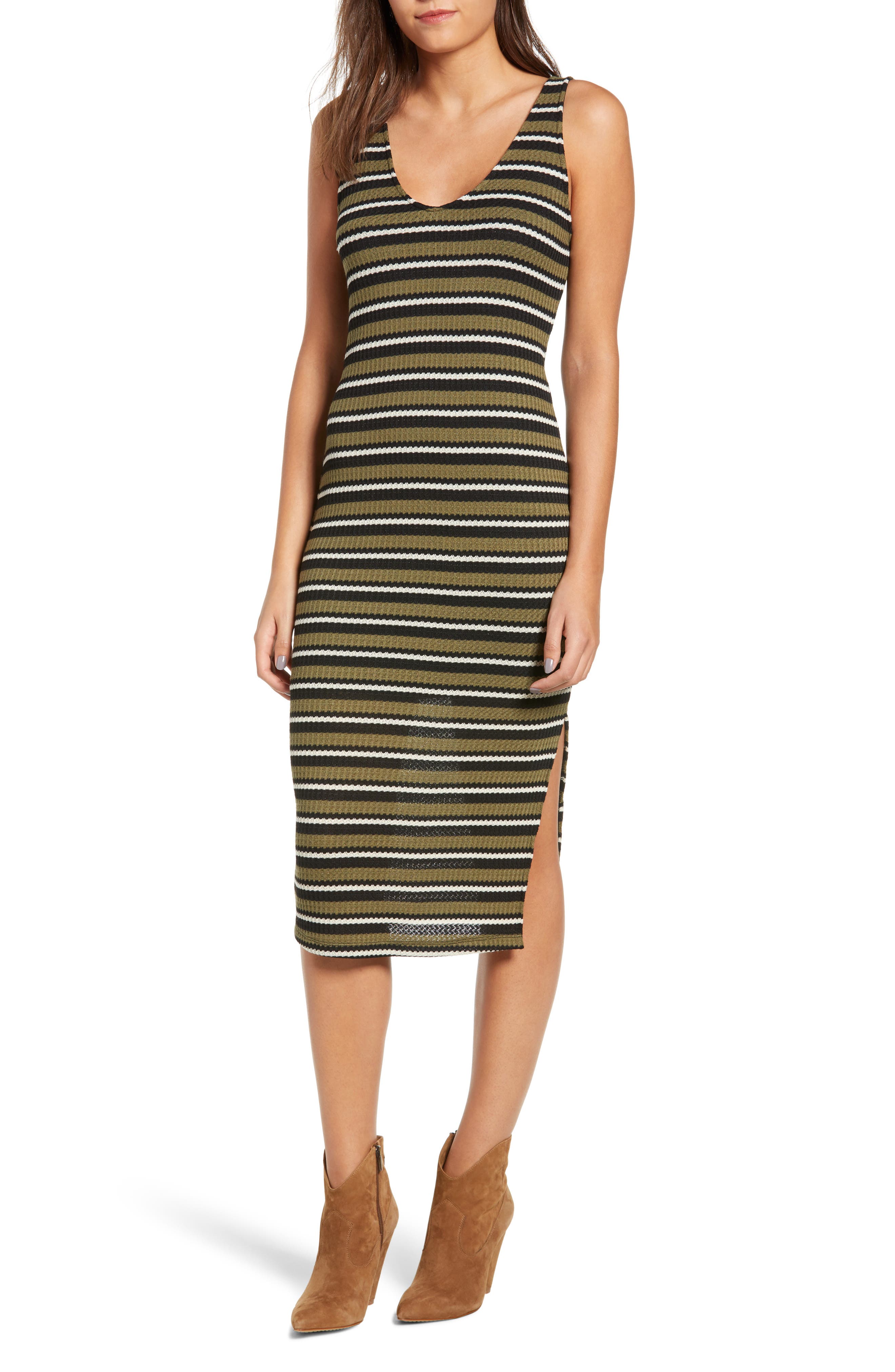 All In Favor Stripe Knit Tank Dress, Green