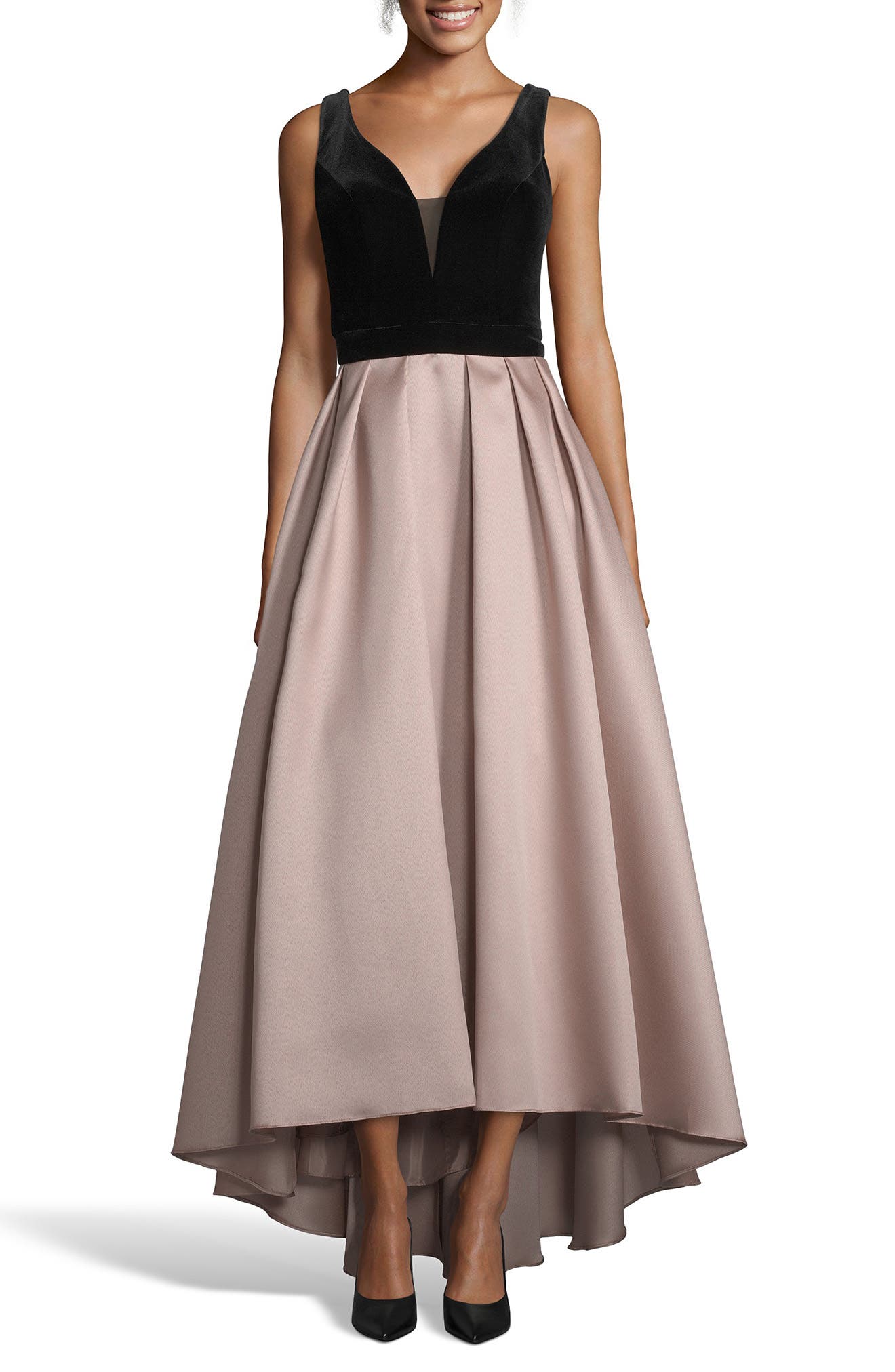 Xscape Mikado Velvet Bodice Ball Gown, Beige