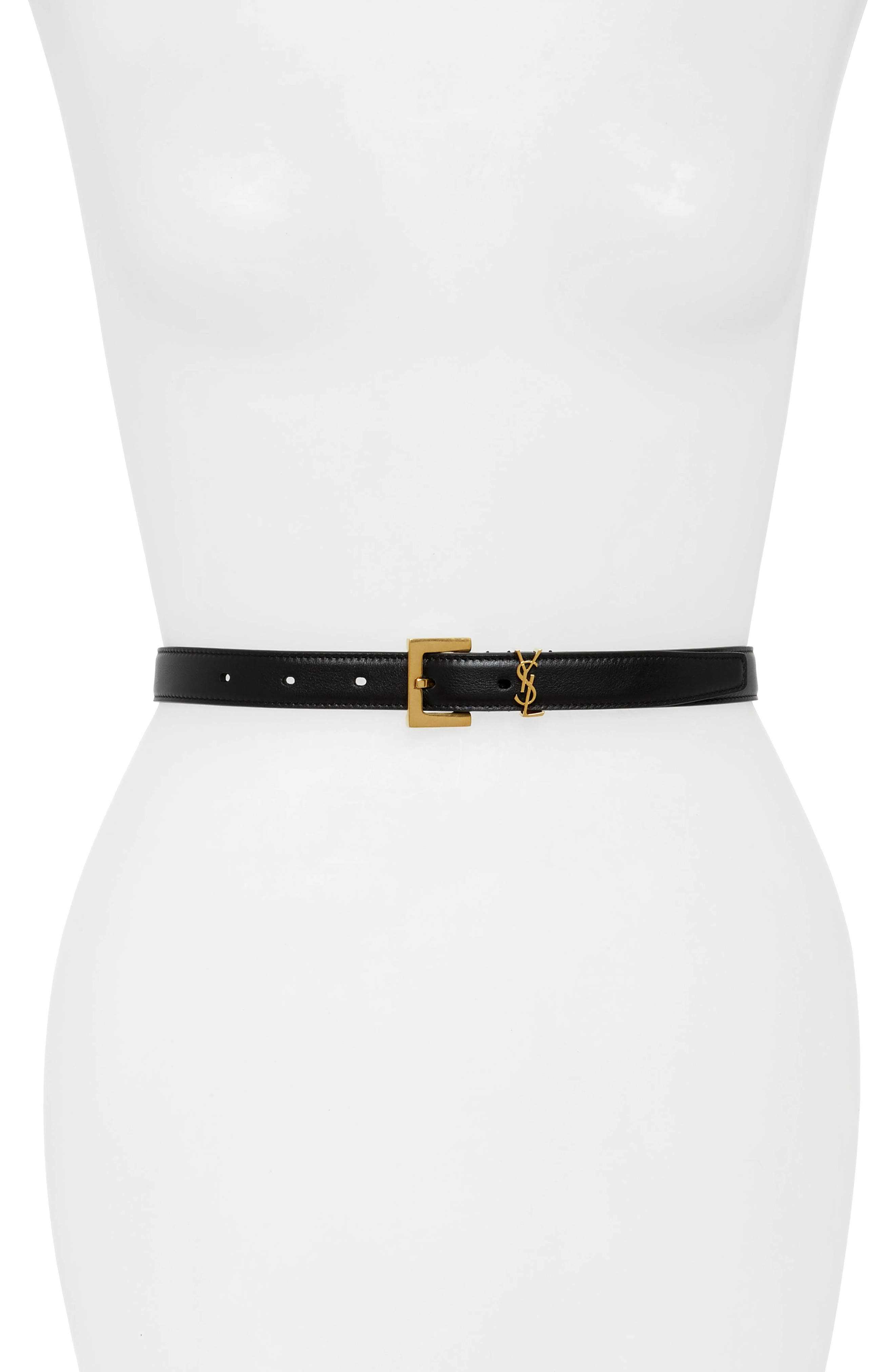 Saint Laurent Monogram Calfskin Leather Belt, Black