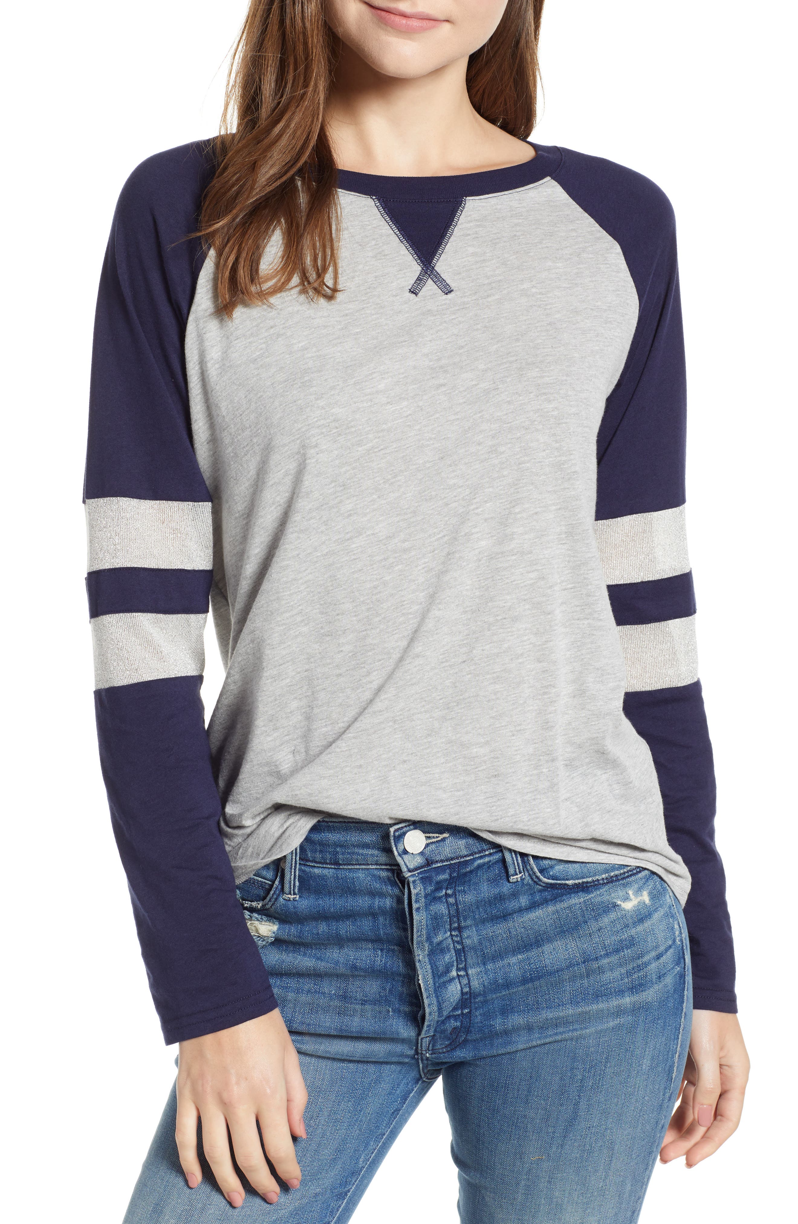 Treasure & Bond Colorblock Cotton Blend Raglan Top, Grey