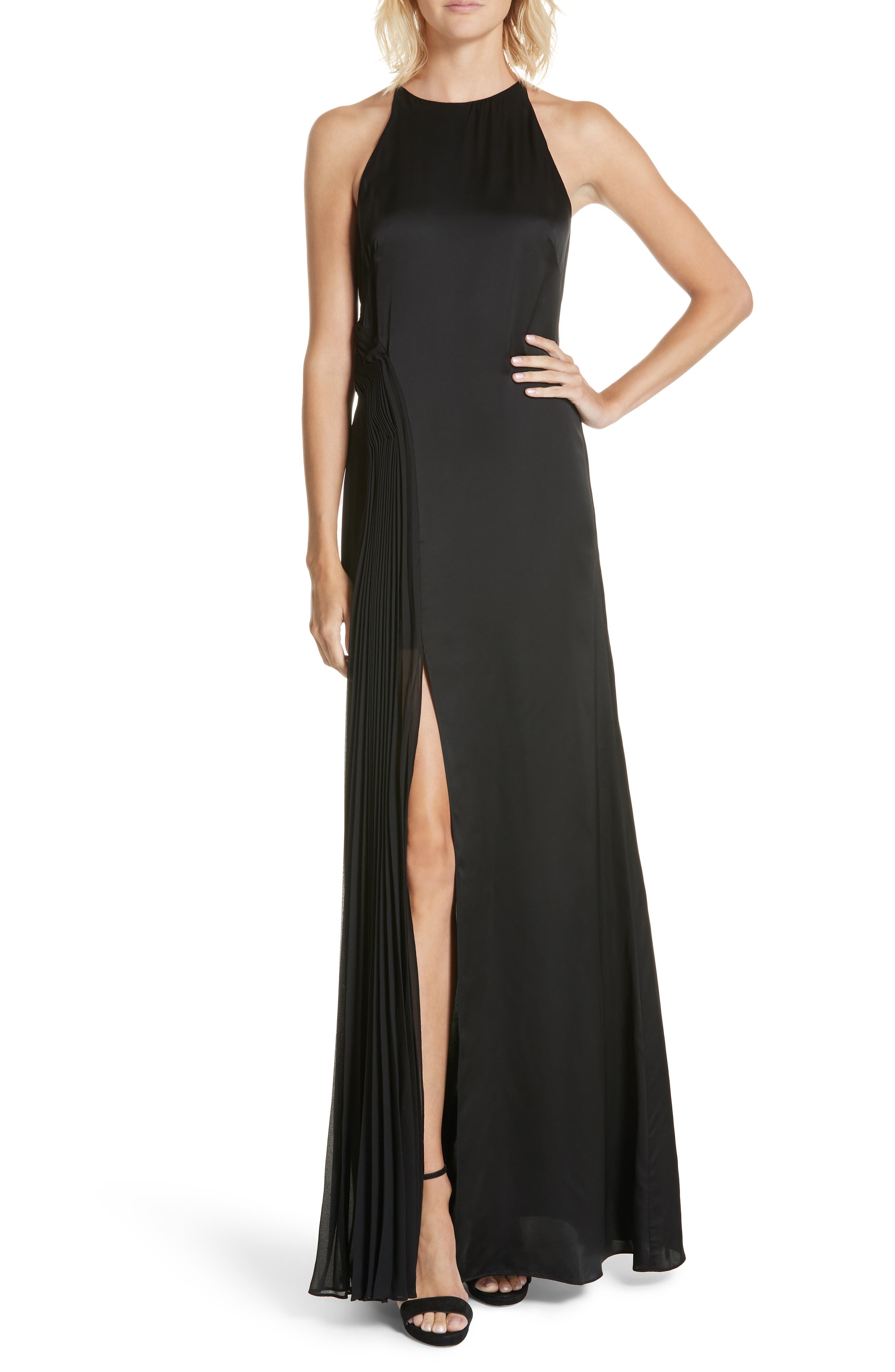 Amur Erica Pleated Panel Gown, Black