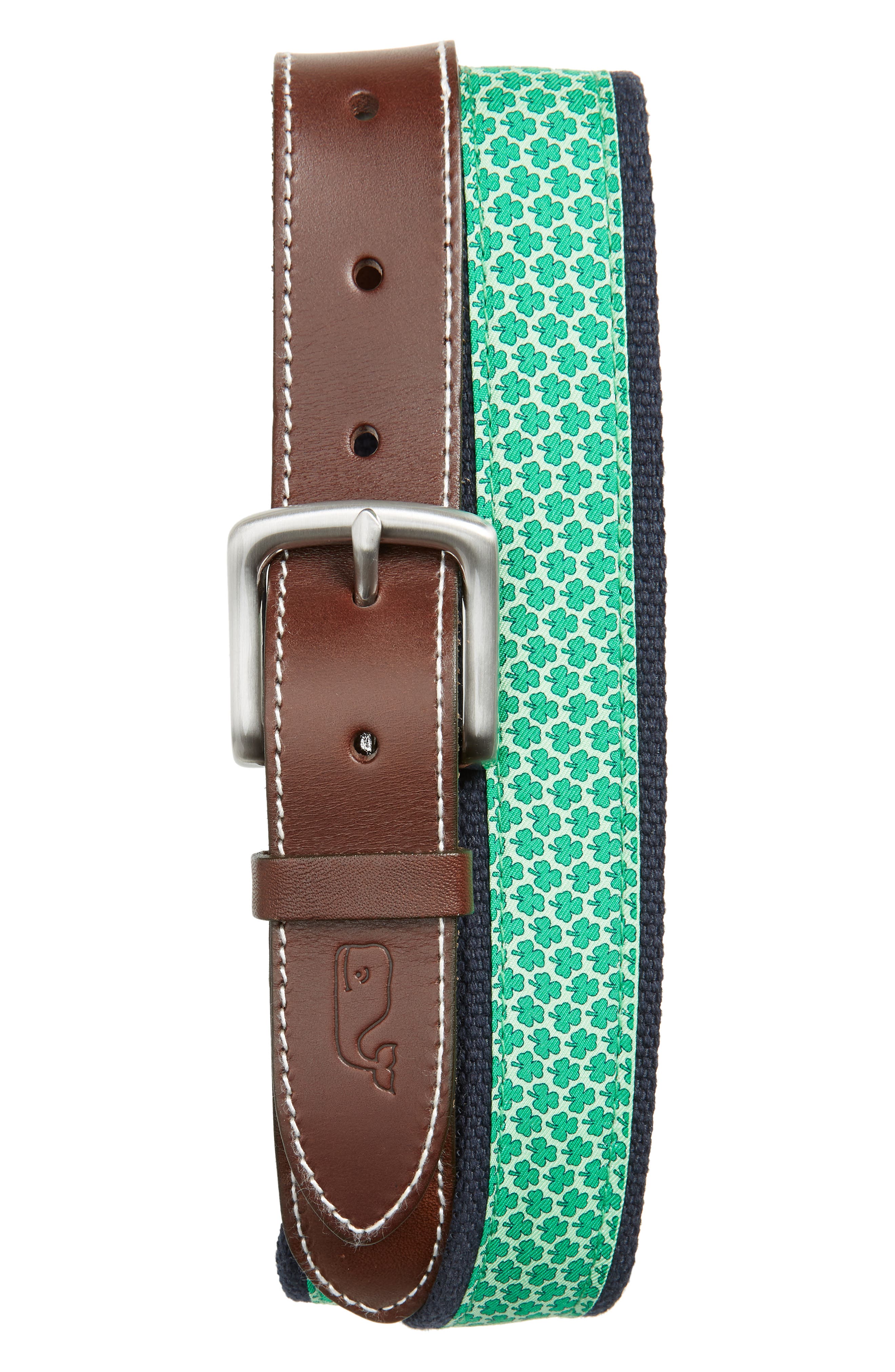 Vineyard Vines Shamrock Silk & Canvas Club Belt, Camden Green