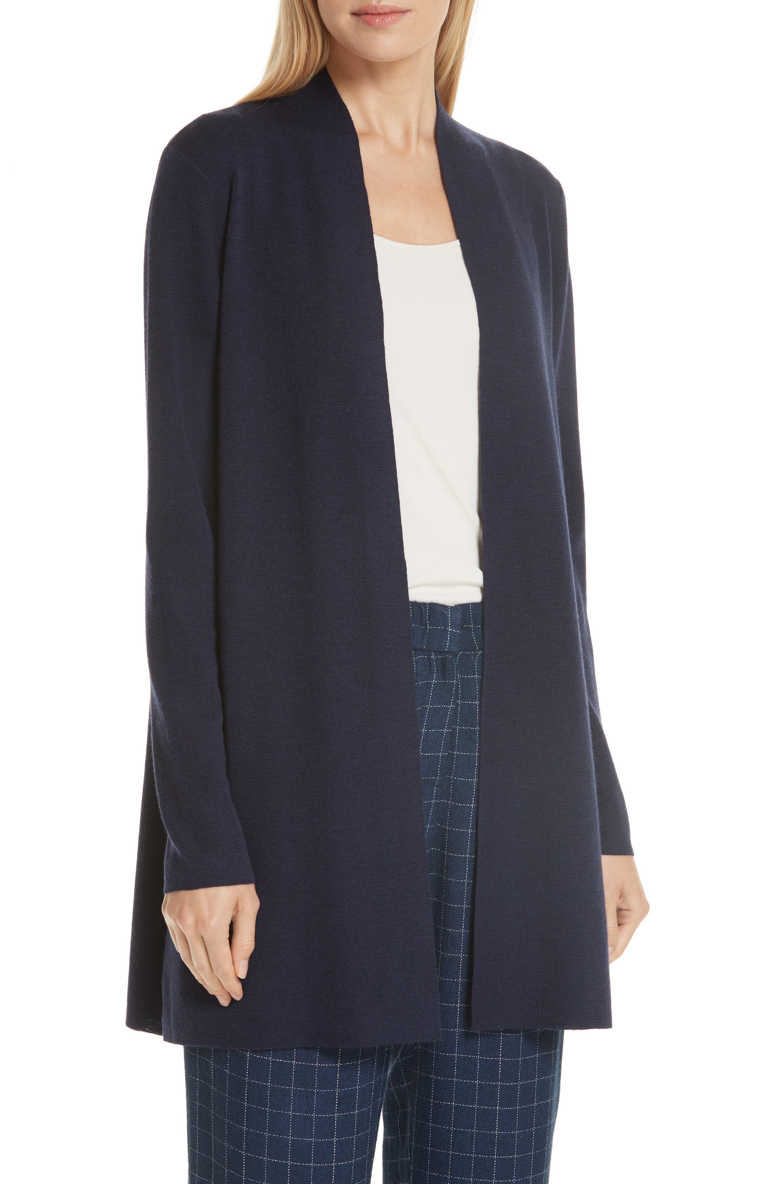 Eileen Fisher Merino Straight Long Cardigan, Blue