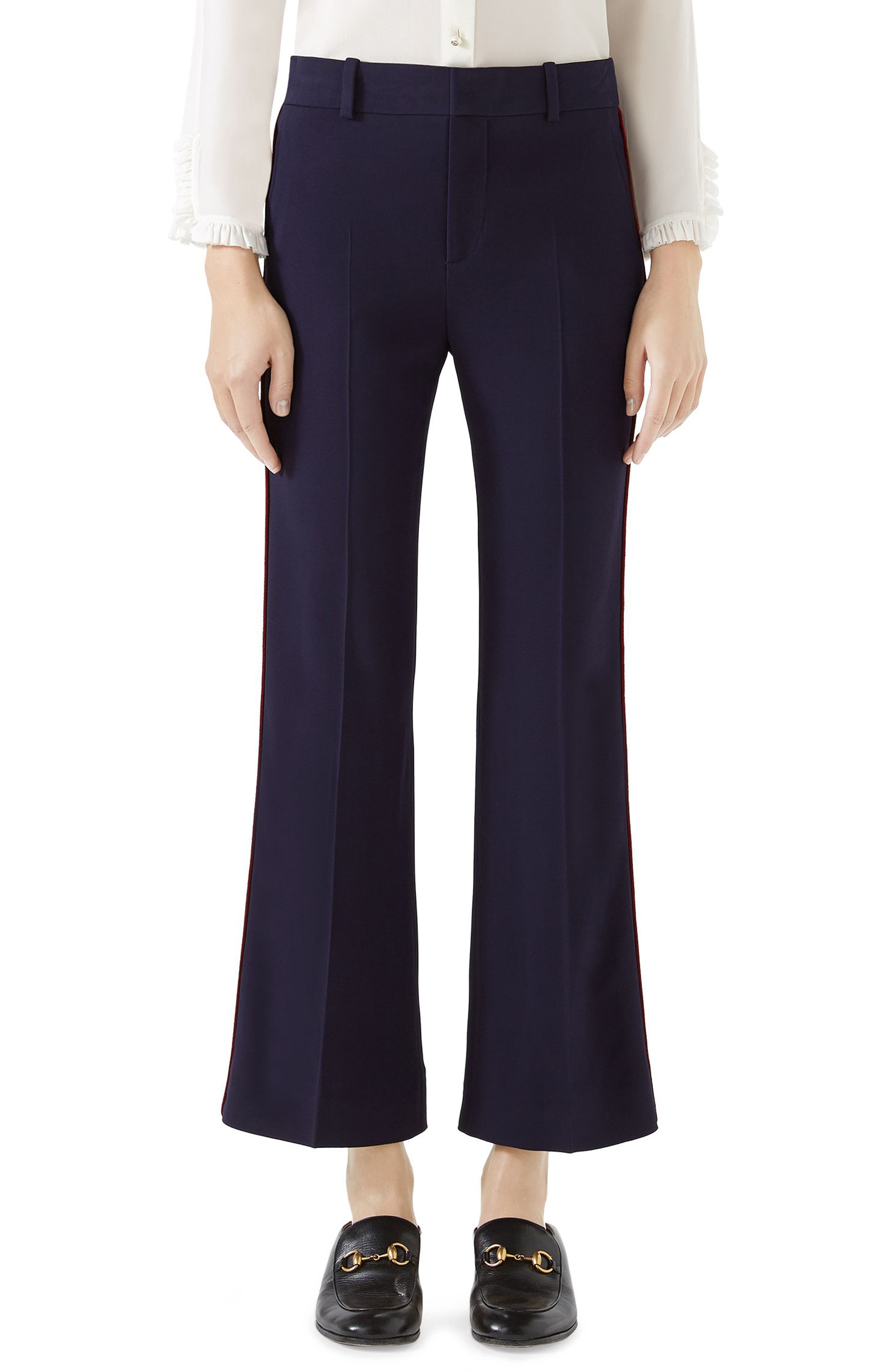 Gucci Side Stripe Stretch Cady Crop Flare Pants, US / 40 IT - Blue