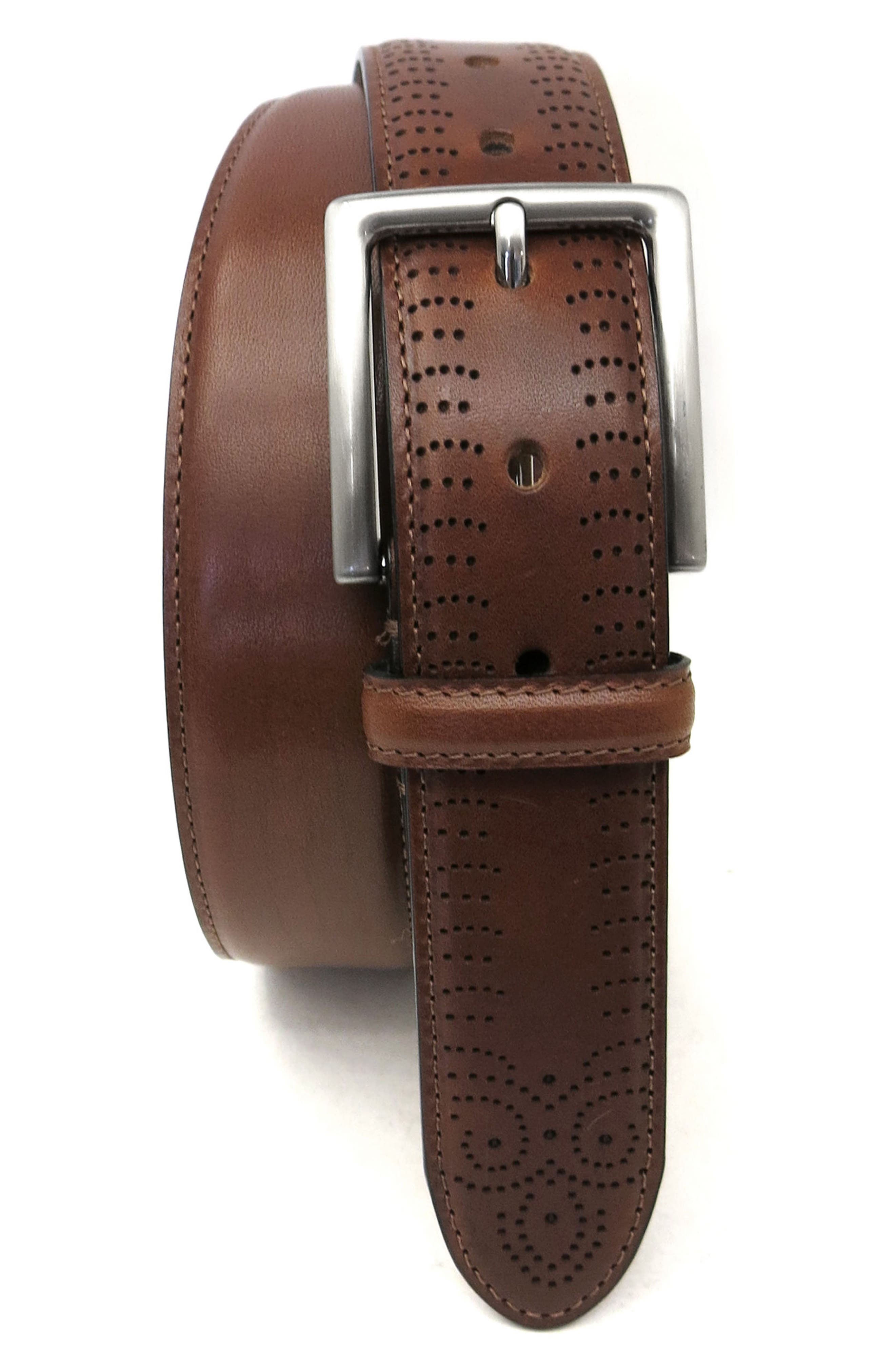 Boconi Perforated Tab Leather Belt, Cognac