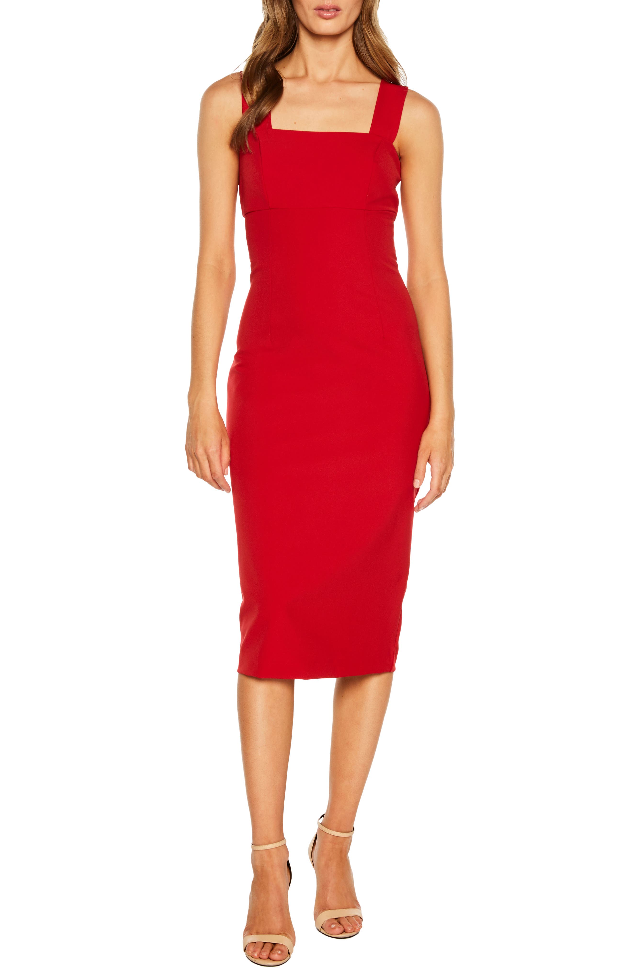 Bardot Clio Square Neck Midi Sheath