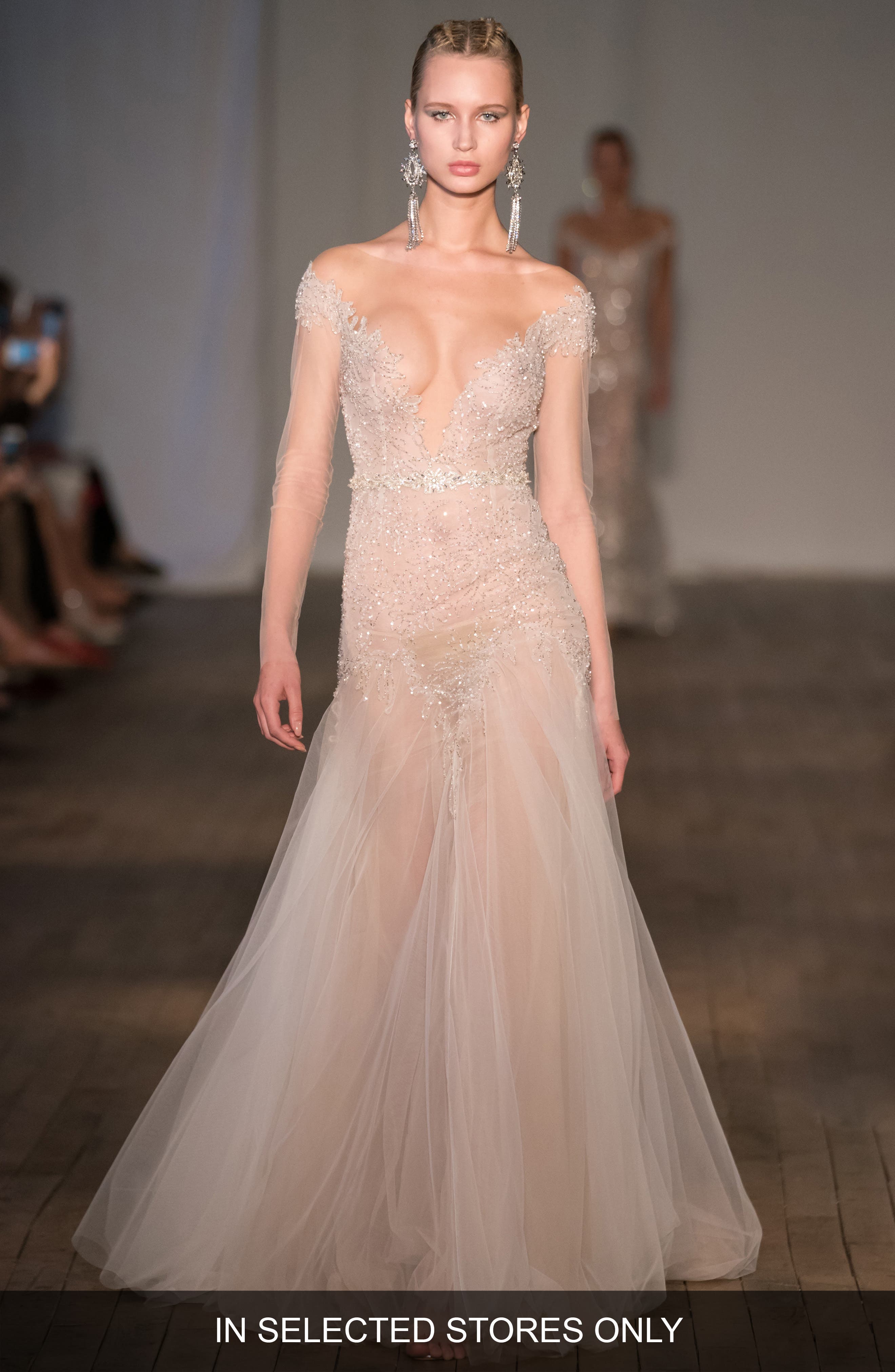 Berta Off The Shoulder Tulle Mermaid Gown, Size IN STORE ONLY - Ivory