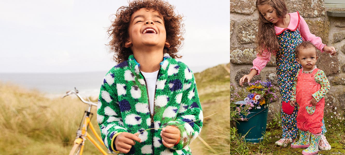 Little girls and boys wearing colorful clothing from Mini Boden.