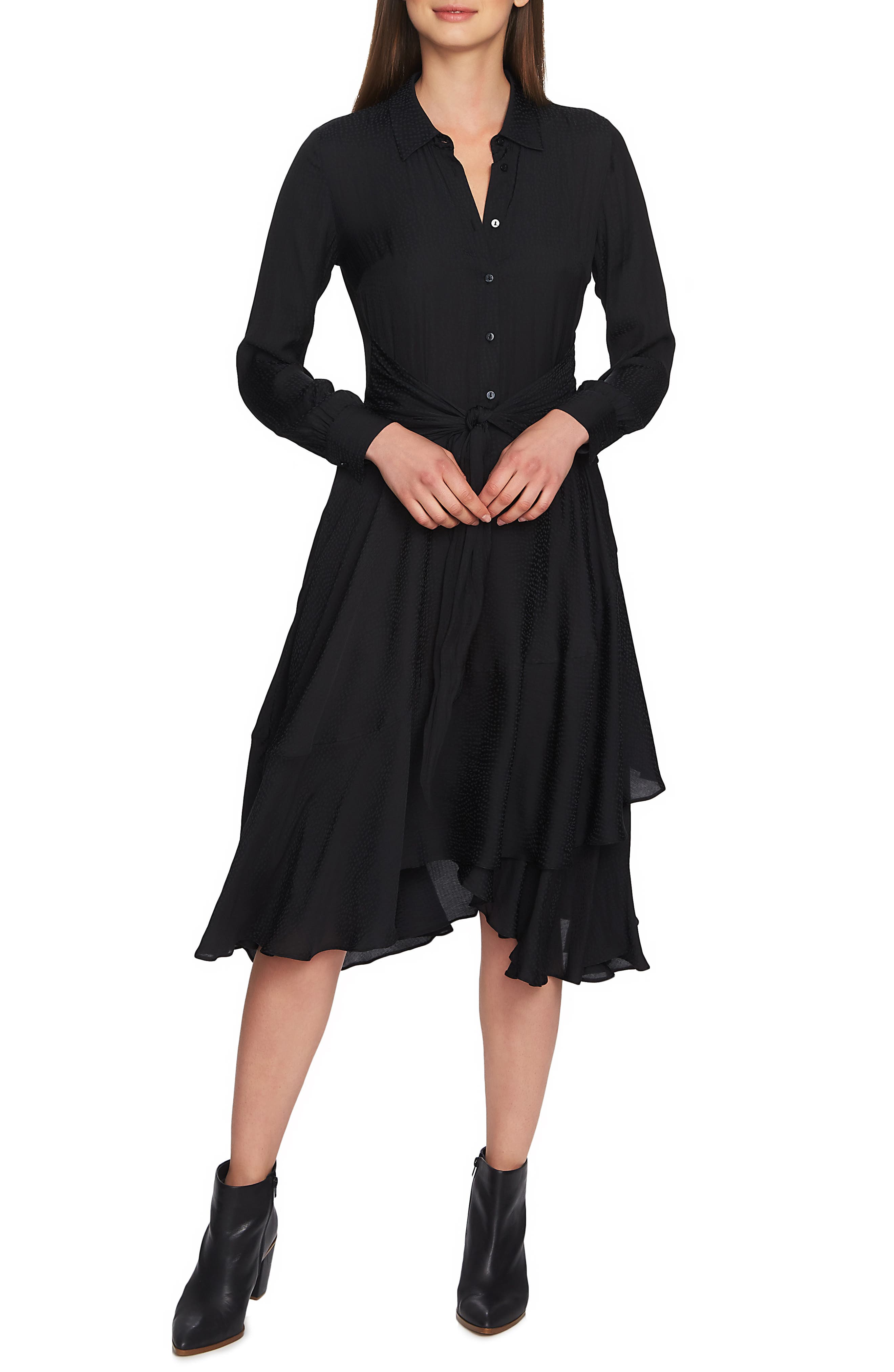 1.state Tie Front Dot Jacquard Dress, Black