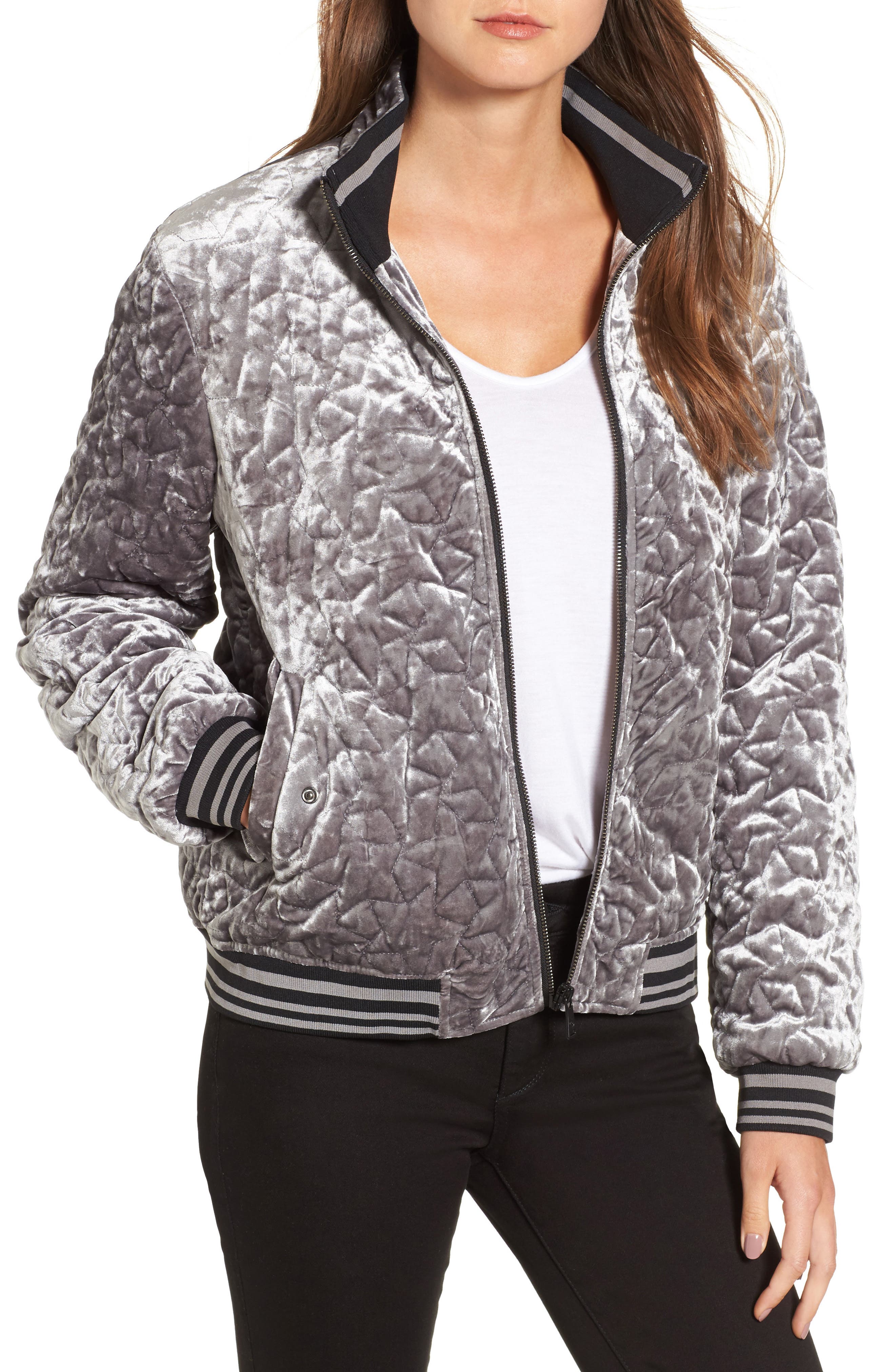 Bernardo Quilted Velvet Bomber Jacket (Regular & Petite) | Nordstrom