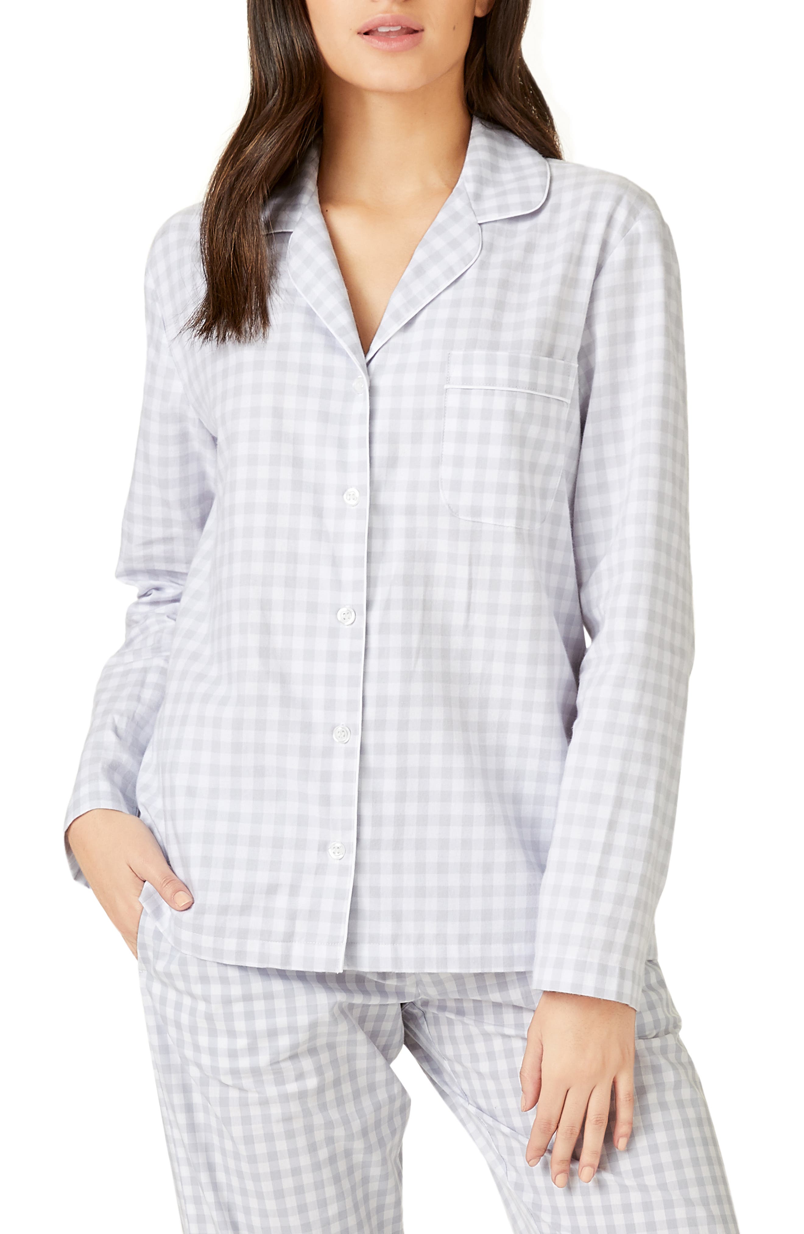 The White Company Cotton Flannel Pajama Top, White