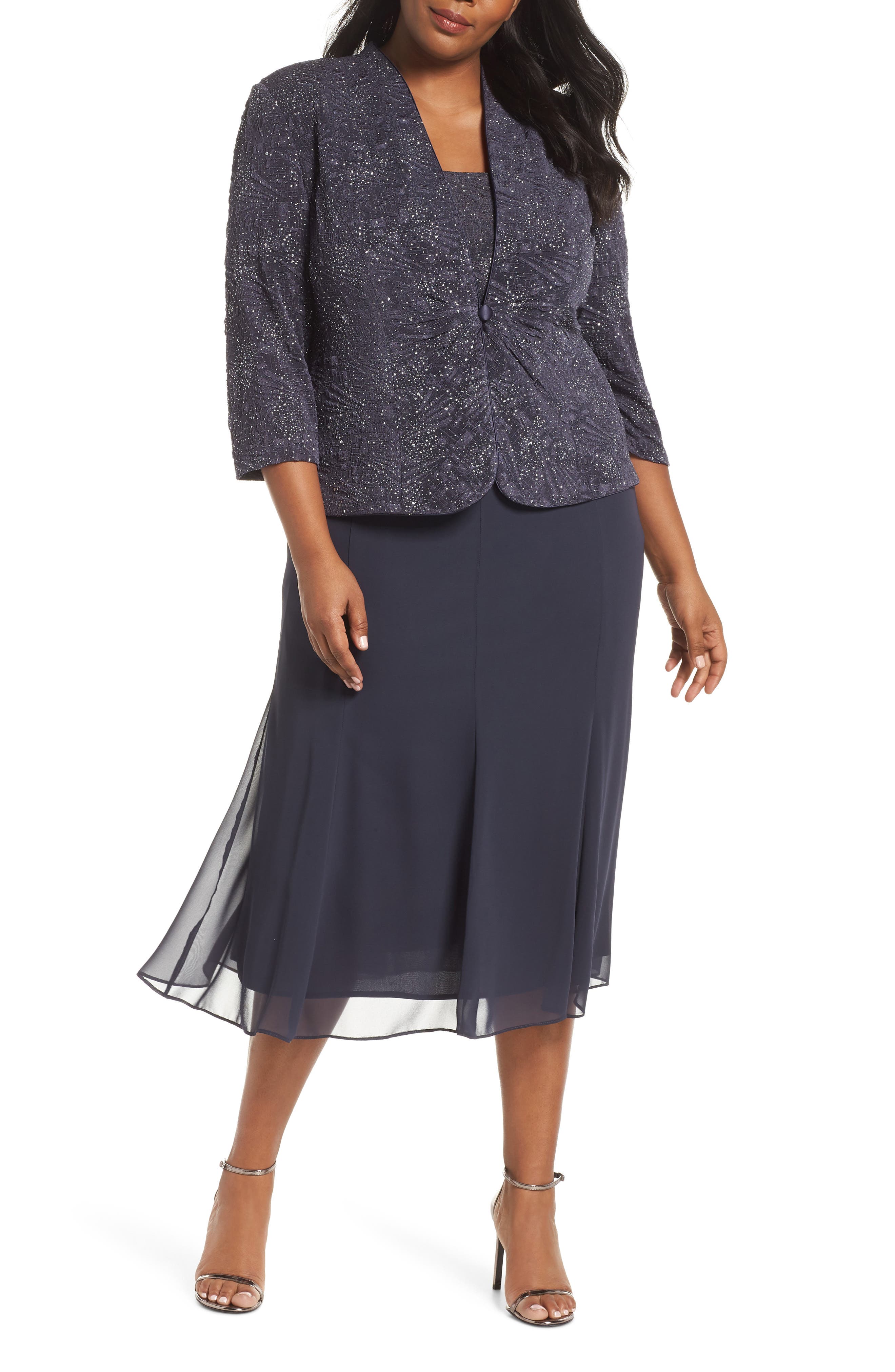 Plus Size Alex Evenings Mock Two-Piece Jacket Dress