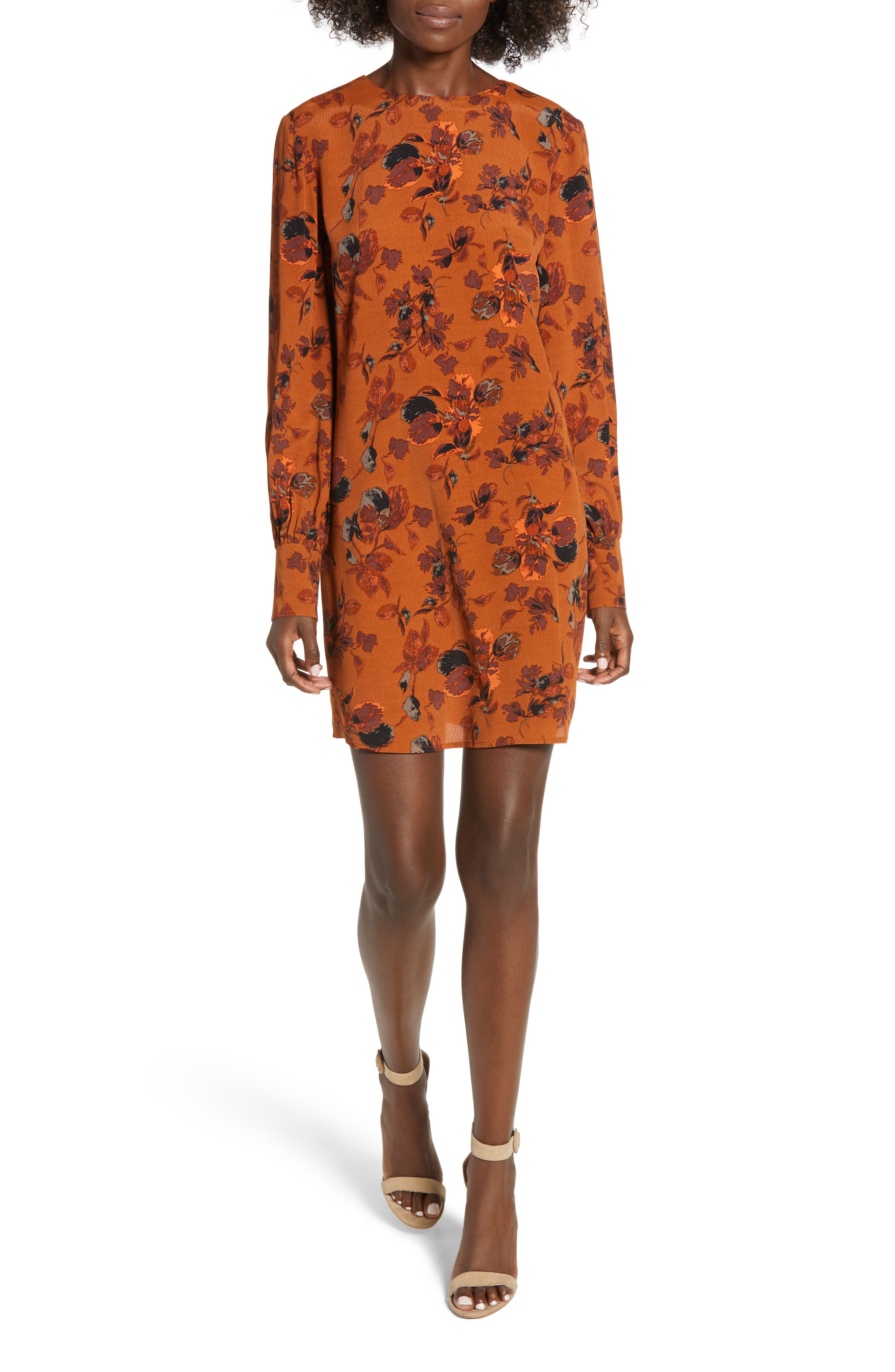 Leith Long Sleeved Shirred Cuff Dress, Metallic