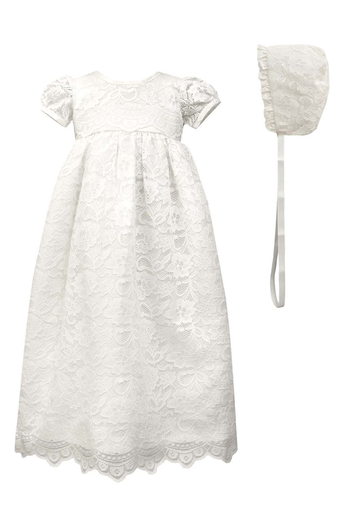 Infant C.i. Castro & Co. Scalloped Lace Christening Gown & Bonnet