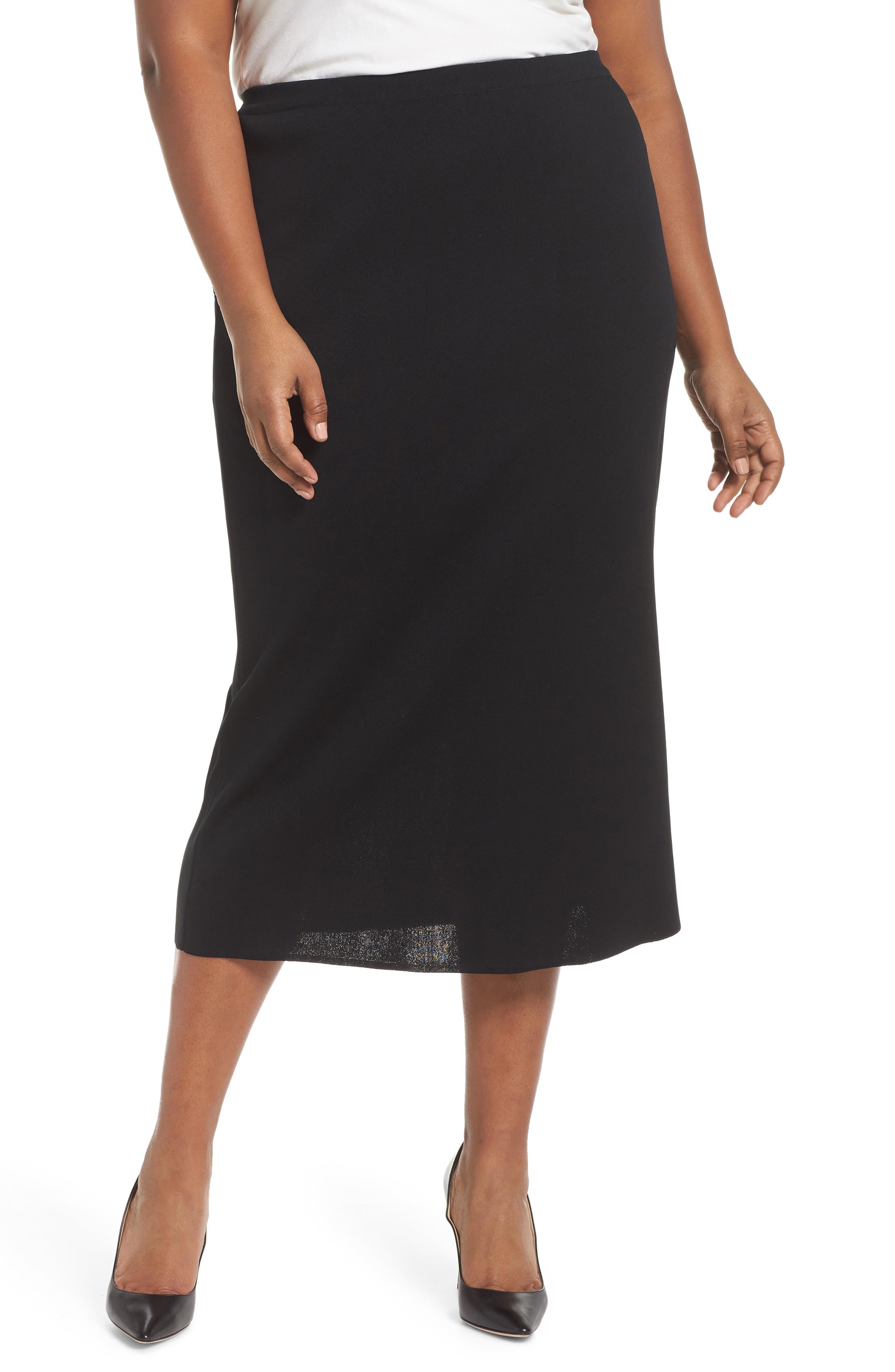 Plus Size Ming Wang Knit Midi Skirt, Black