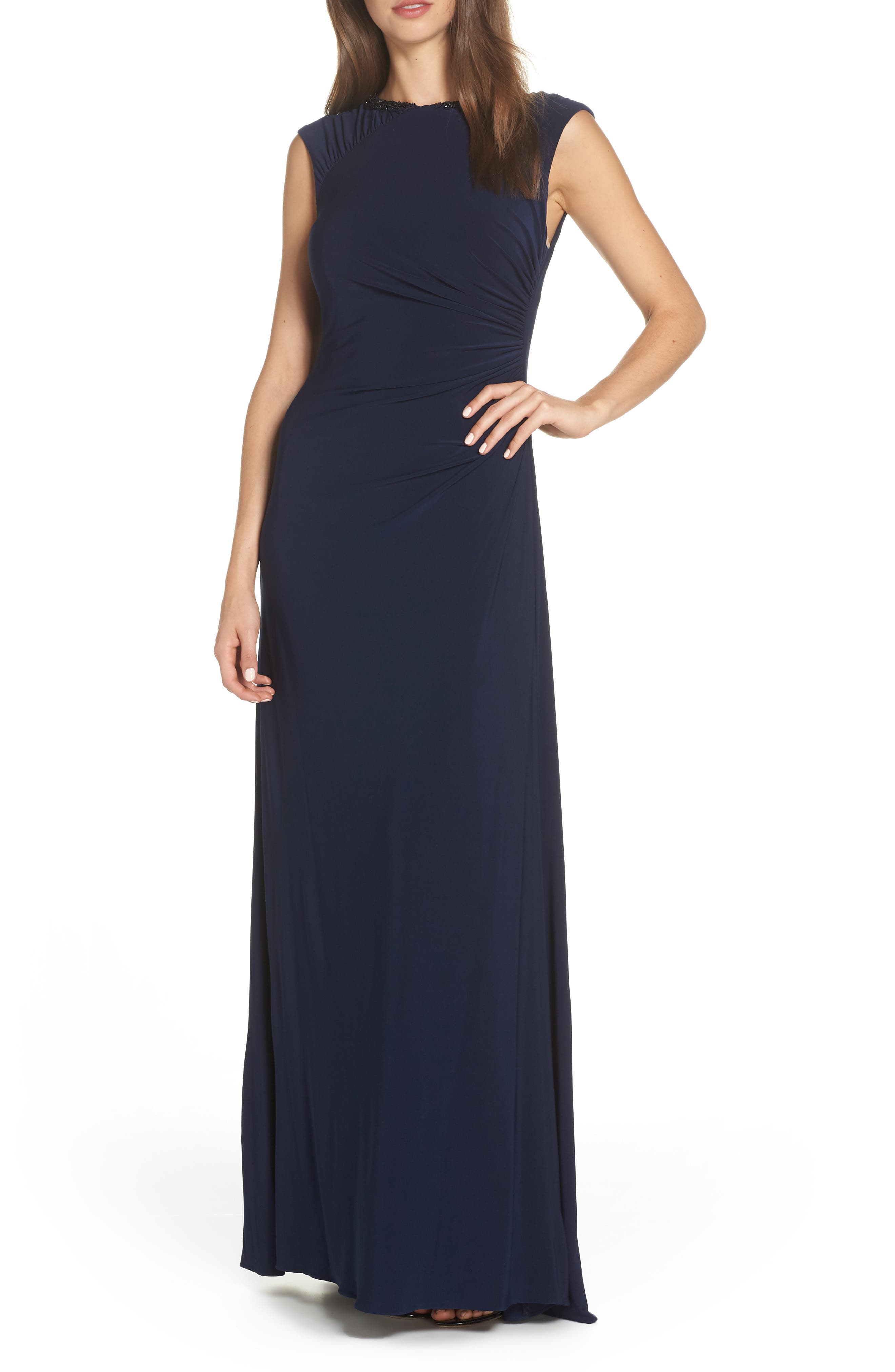 Adrianna Papell Ruched Jersey Gown, Blue