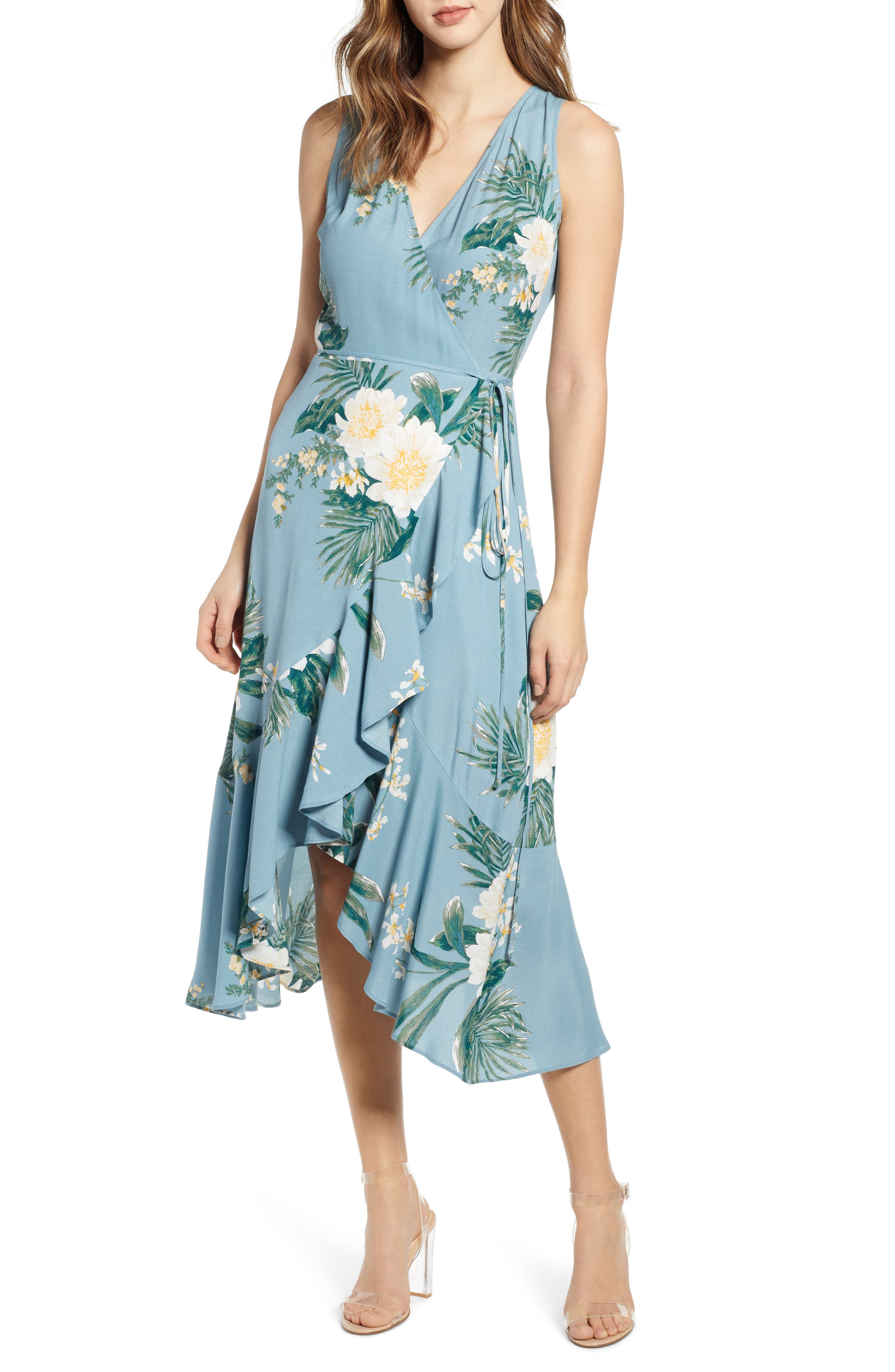 Leith Flounce Wrap Midi Dress, Blue