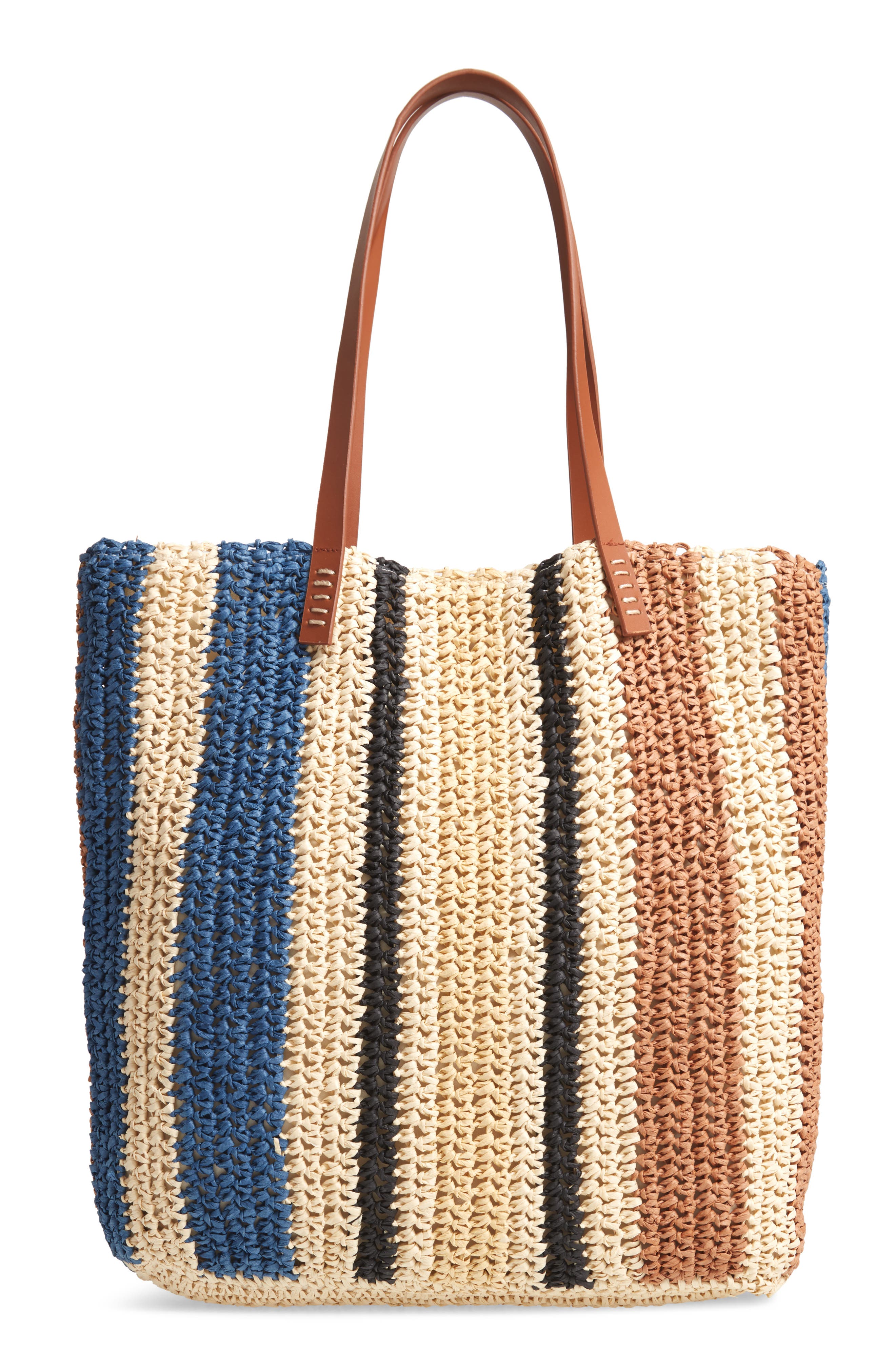 Stripe North/South Raffia Tote
