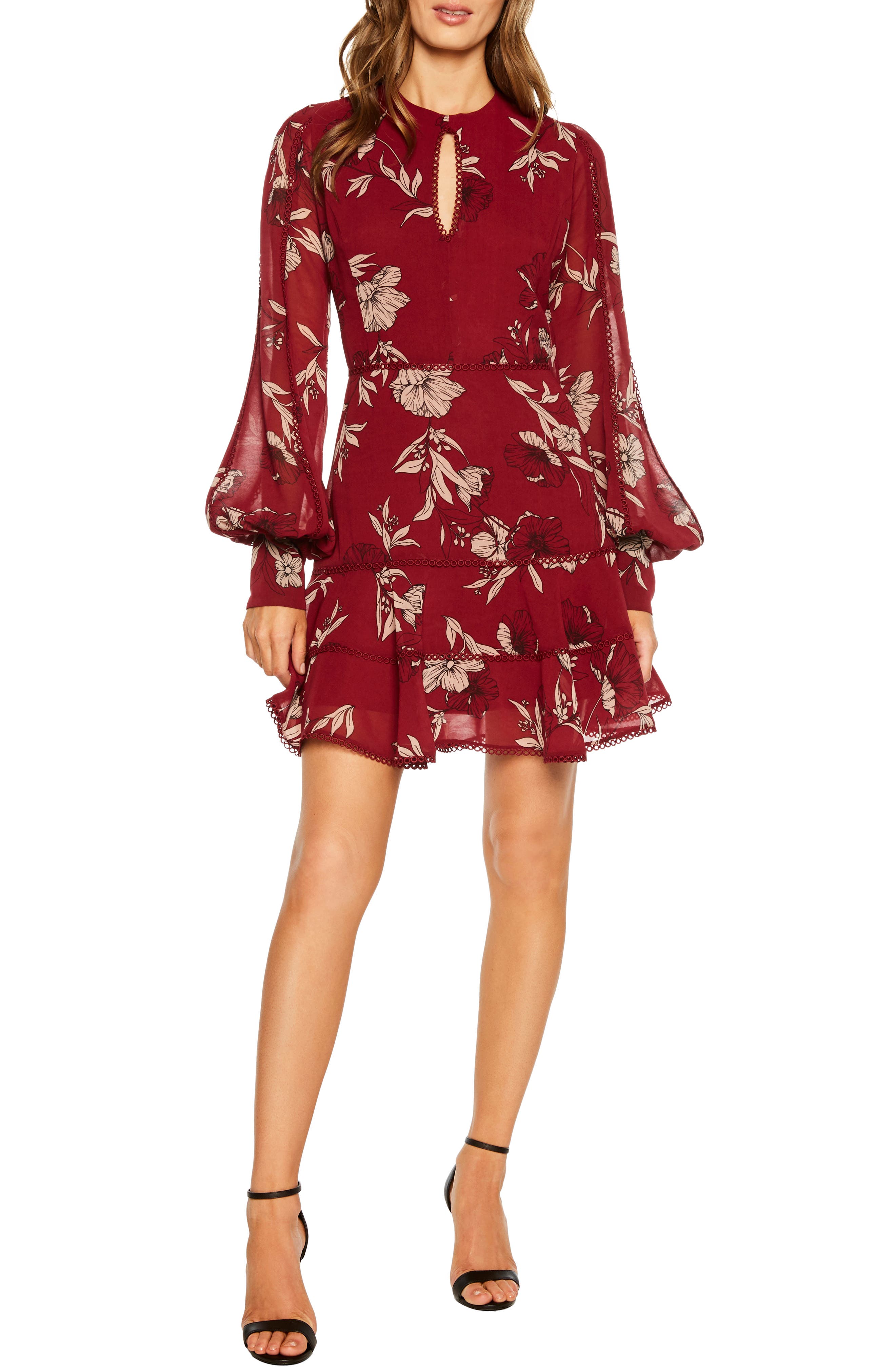 Bardot Tammy Floral Dress, Burgundy