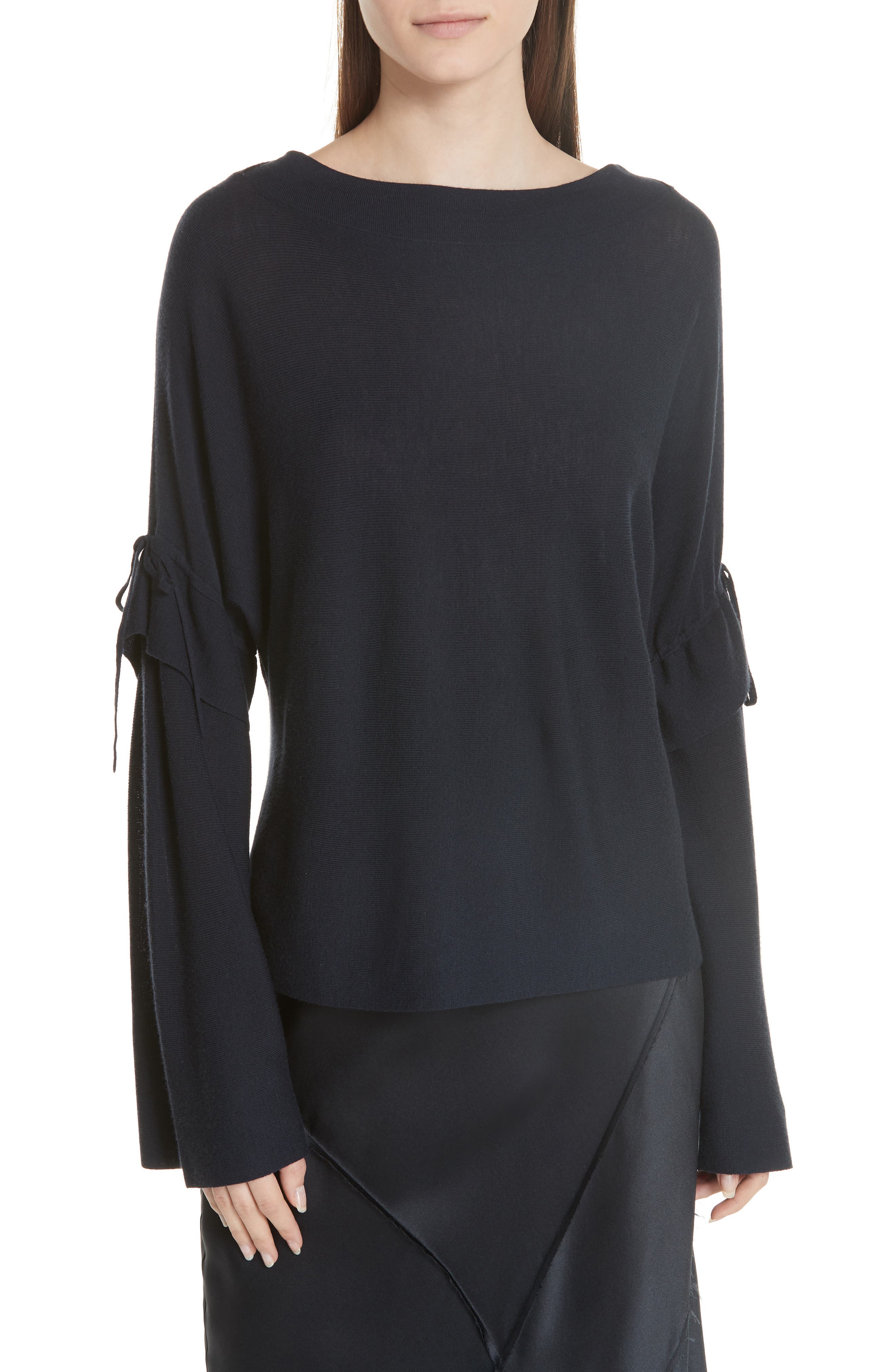 Vince Tie Sleeve Merino Wool Sweater, Blue