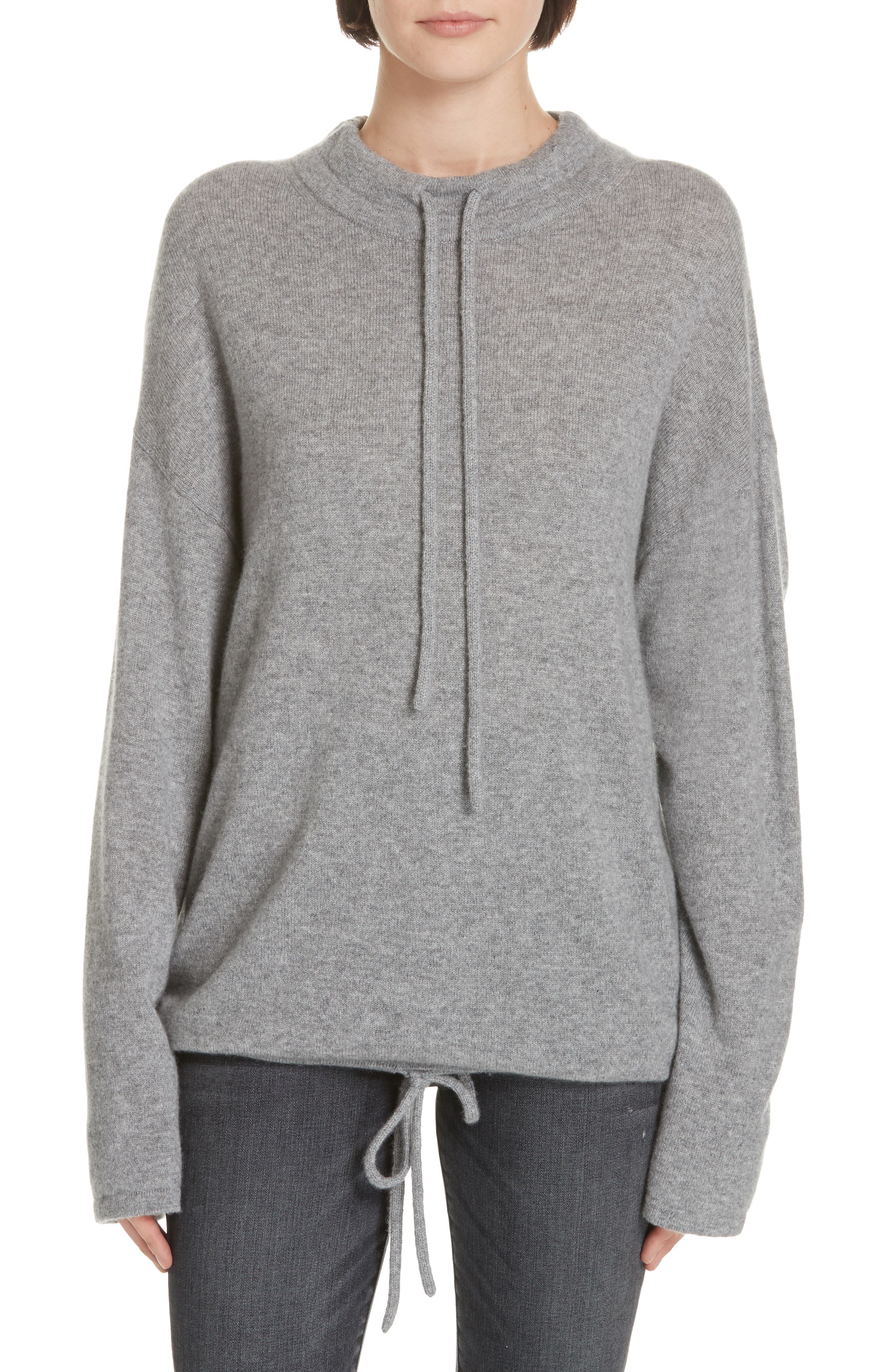 Theory Drawstring Detail Cashmere Sweater, Grey