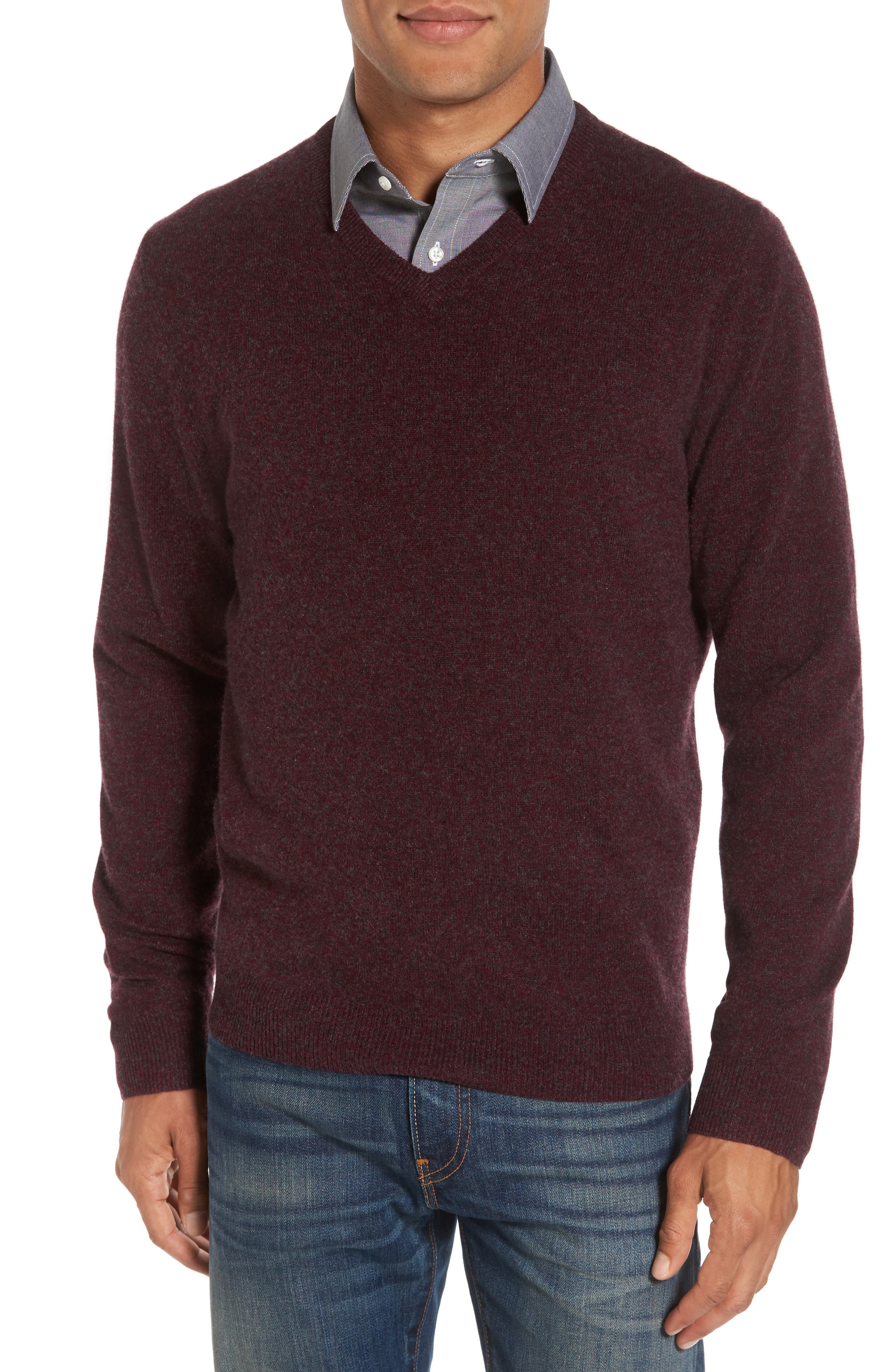 Nordstrom Shop Cashmere V-Neck Sweater, Burgundy
